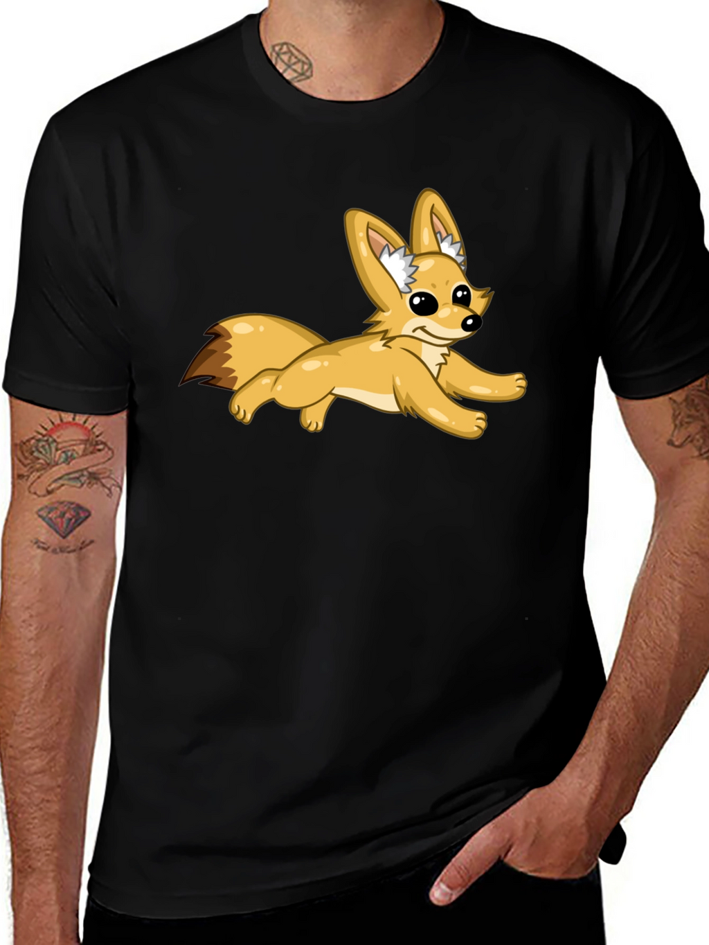 Black T-Shirt with Fox Graphic