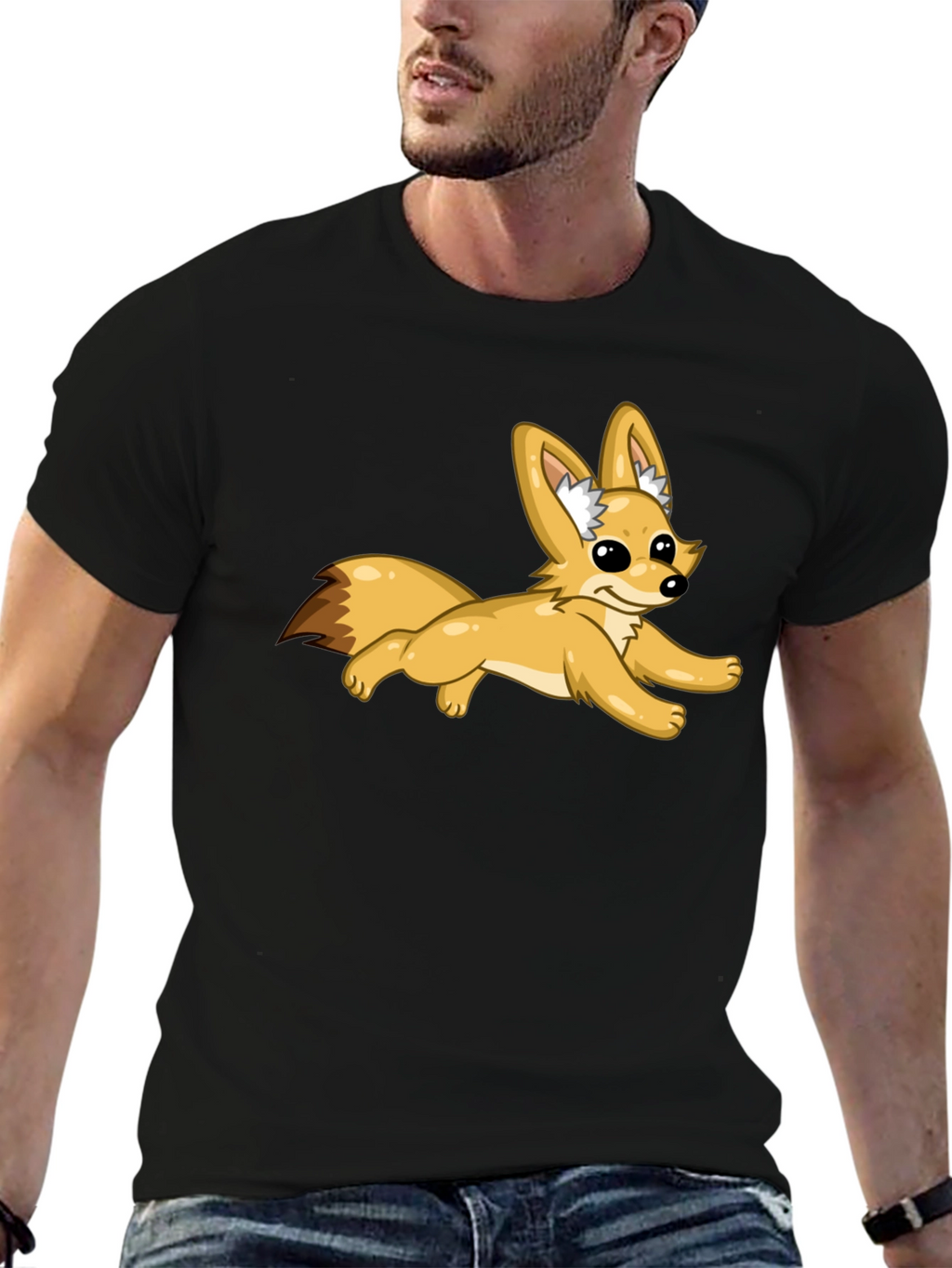 Black T-Shirt with Fox Graphic