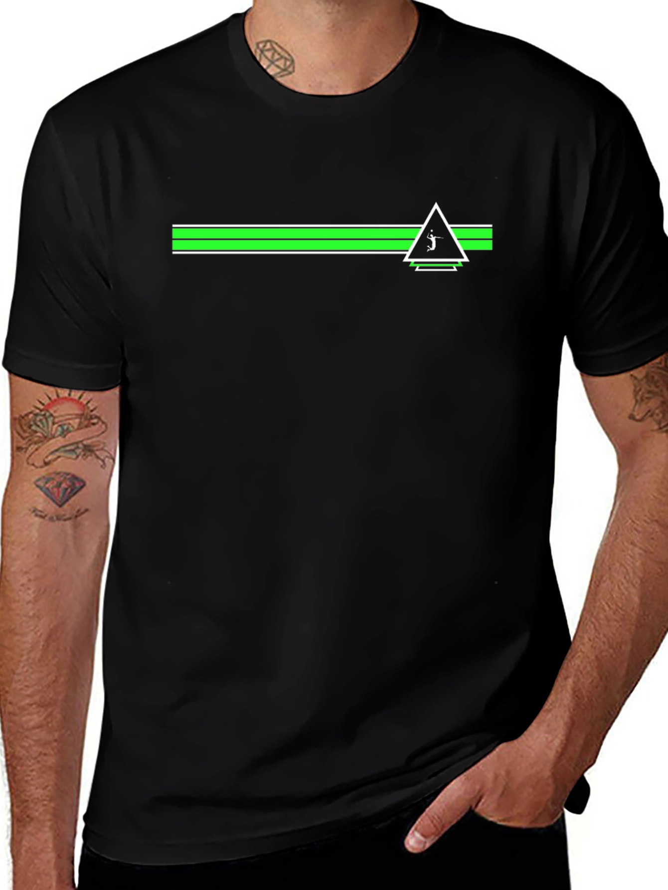 Modern Golf Tee: Green Stripe & Triangle Design
