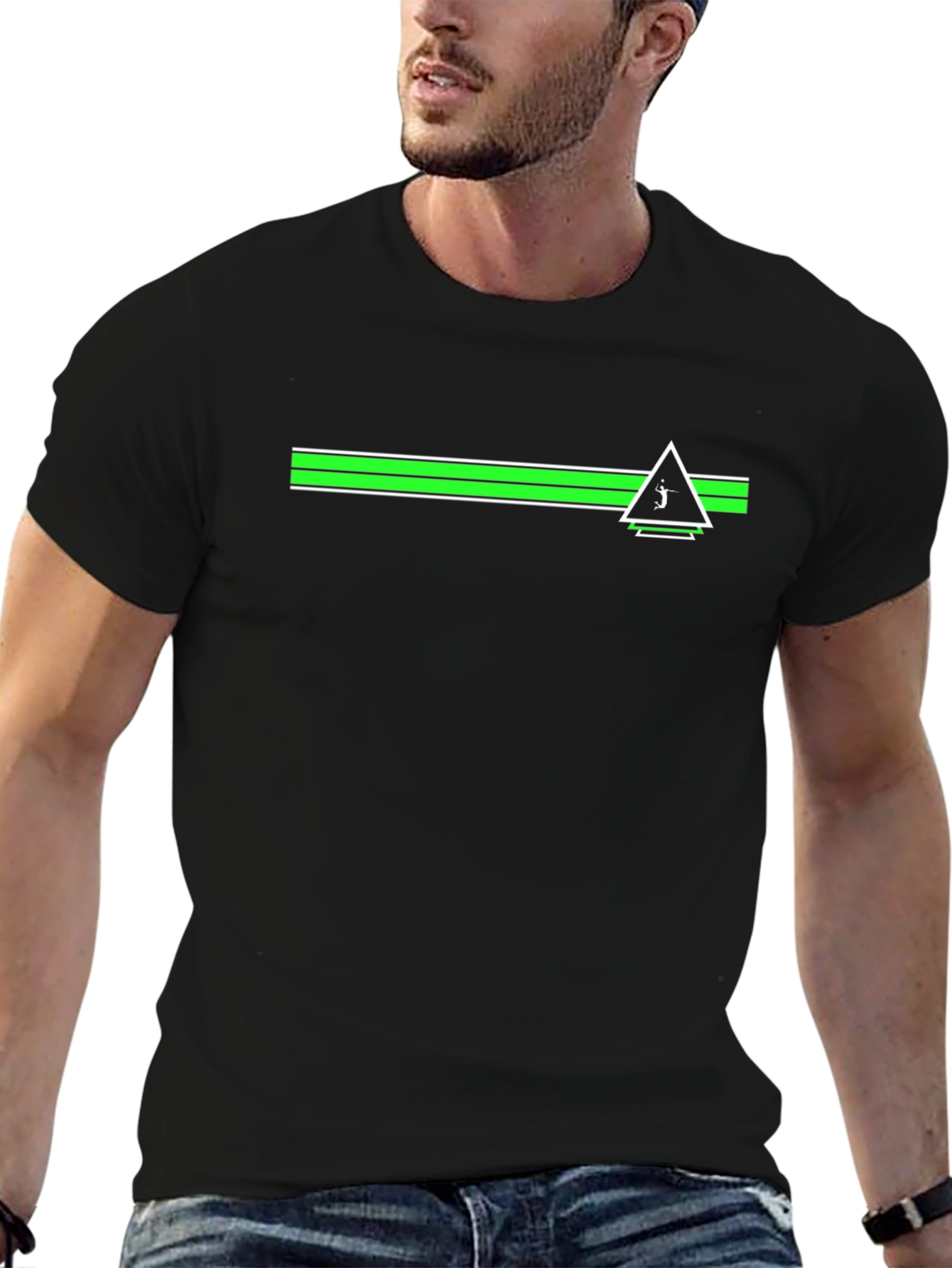 Modern Golf Tee: Green Stripe & Triangle Design