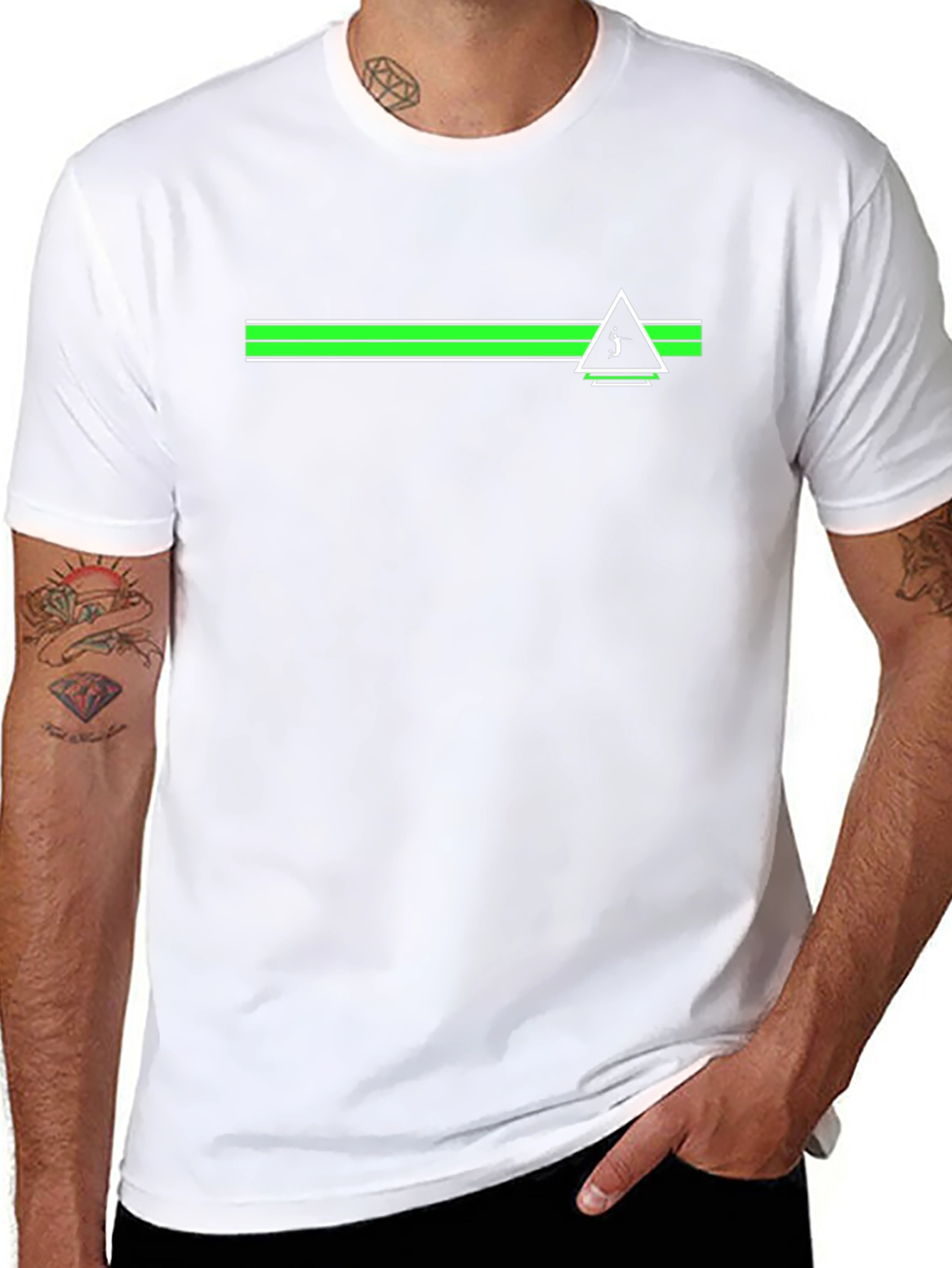 Modern Golf Tee: Green Stripe & Triangle Design