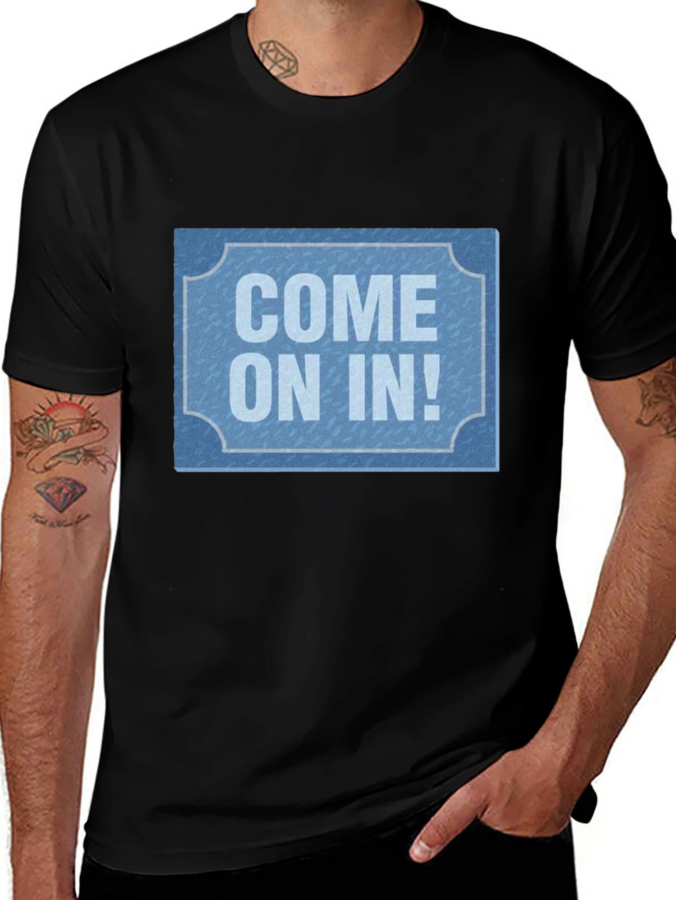 Come On In! Graphic Tee - Black Cotton Casual T-Shirt