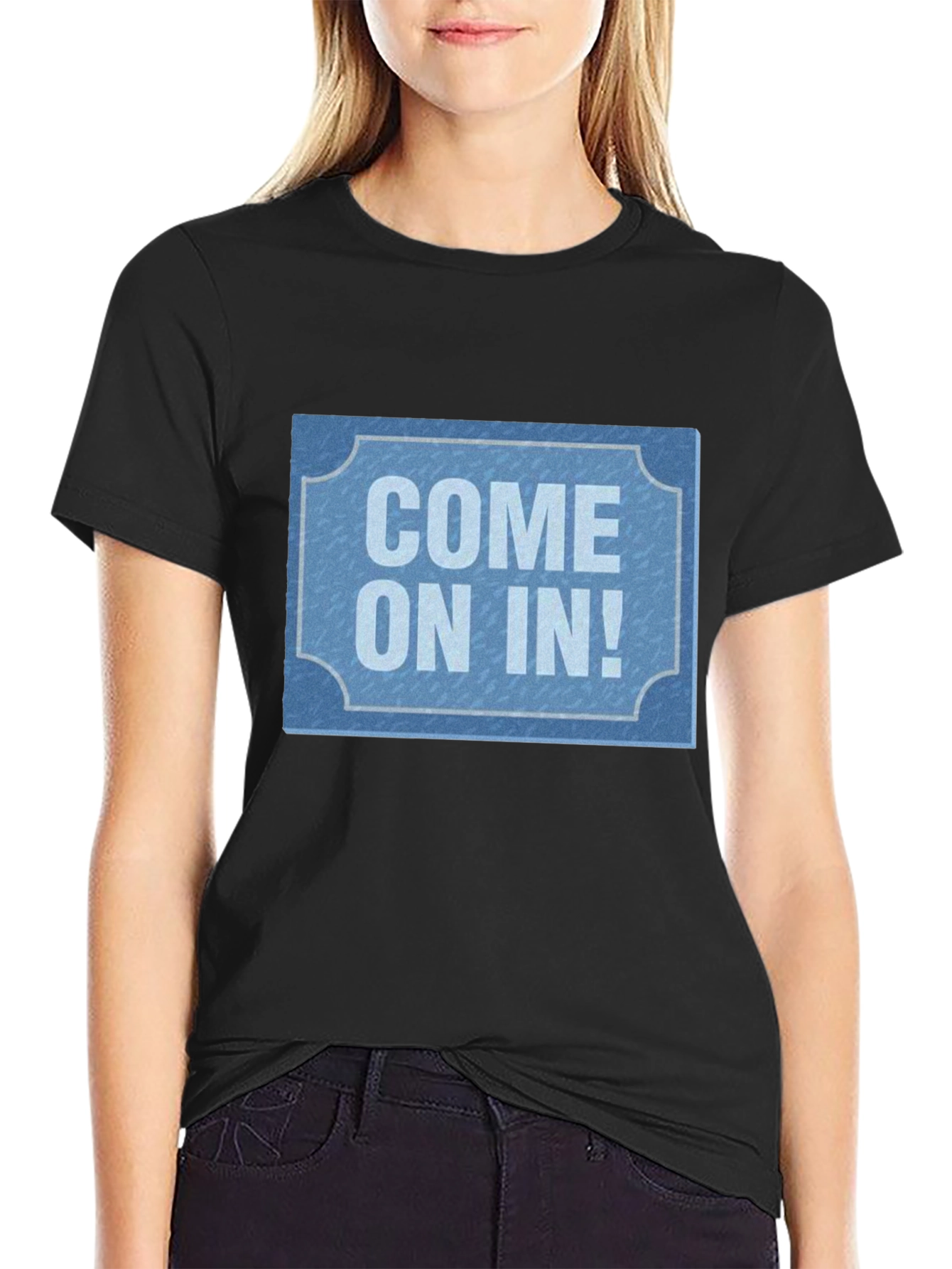 Come On In! Graphic Tee - Black Cotton Casual T-Shirt