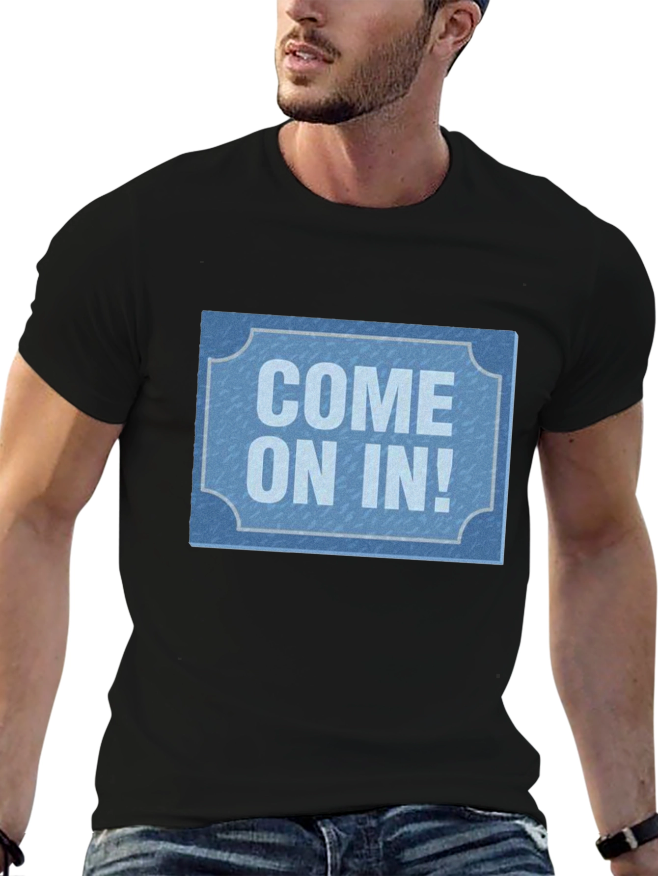 Come On In! Graphic Tee - Black Cotton Casual T-Shirt