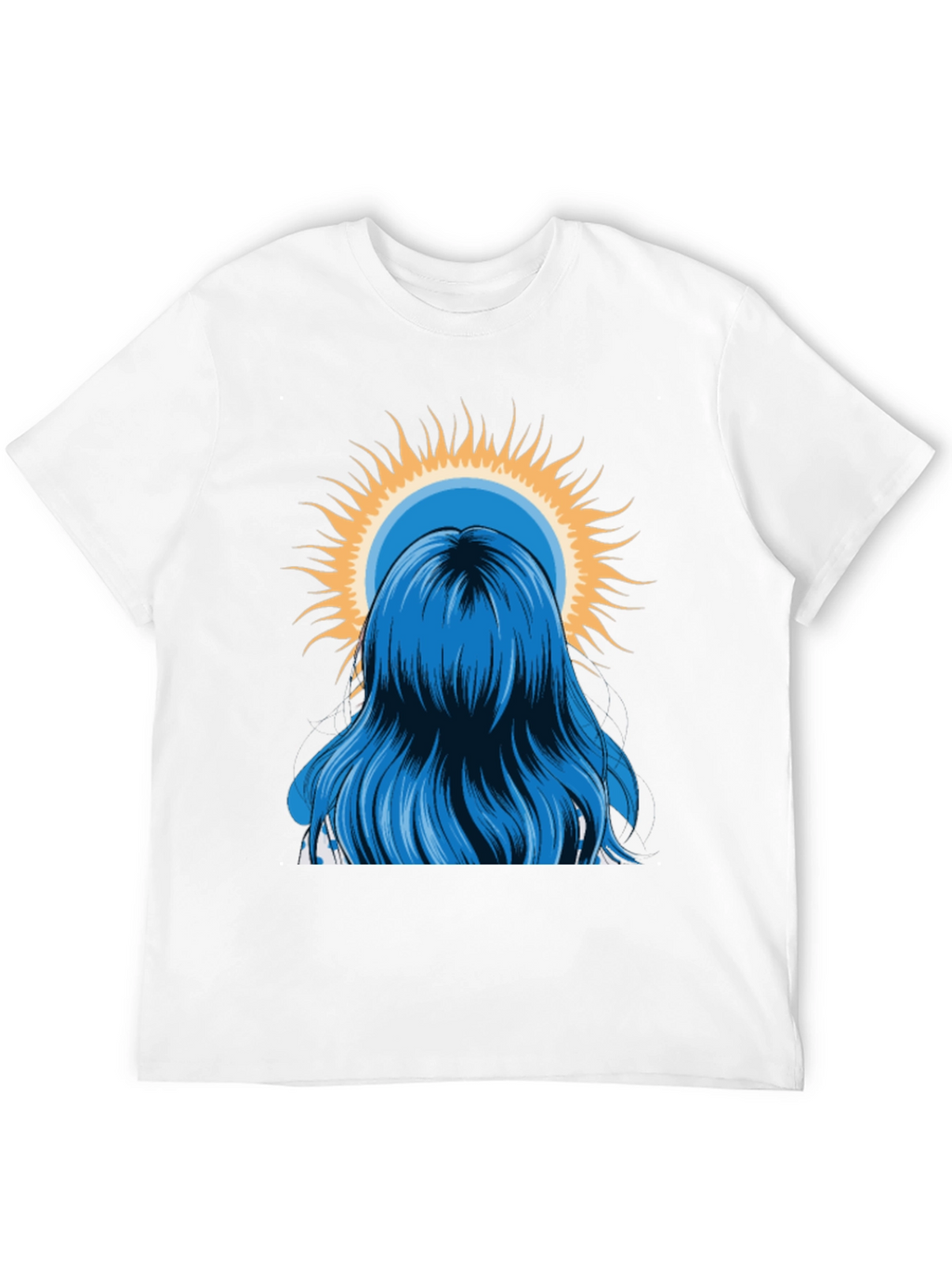 Blue Hair Girl Sun Graphic Black T-Shirt