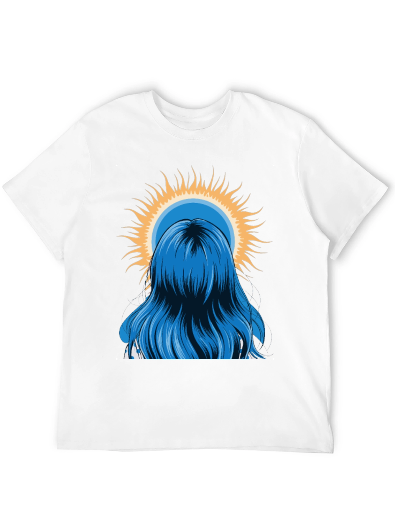 Blue Hair Girl Sun Graphic Black T-Shirt