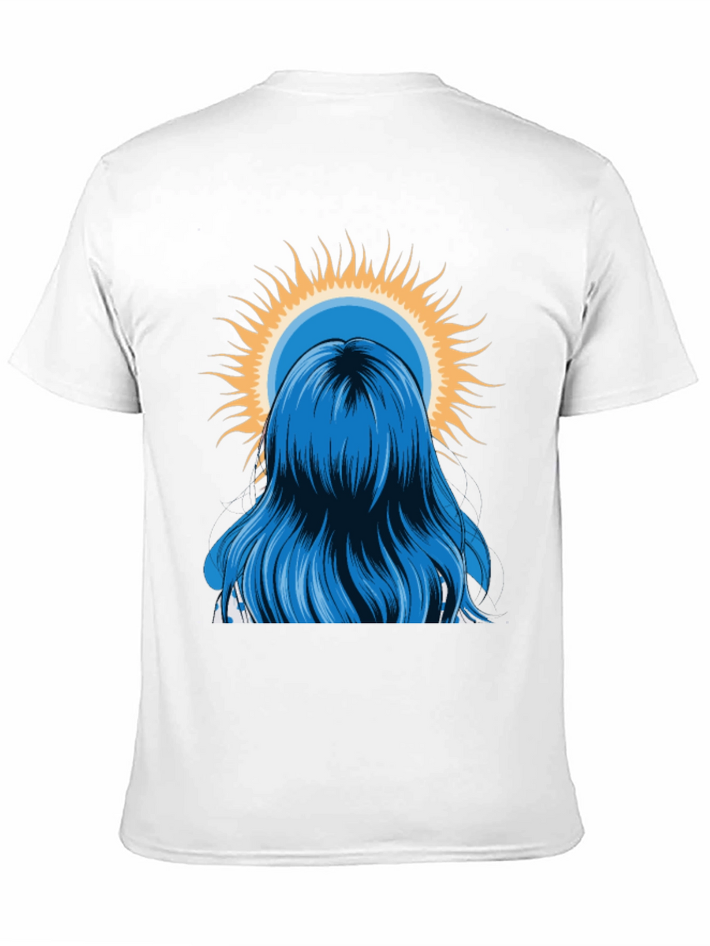 Blue Hair Girl Sun Graphic Black T-Shirt
