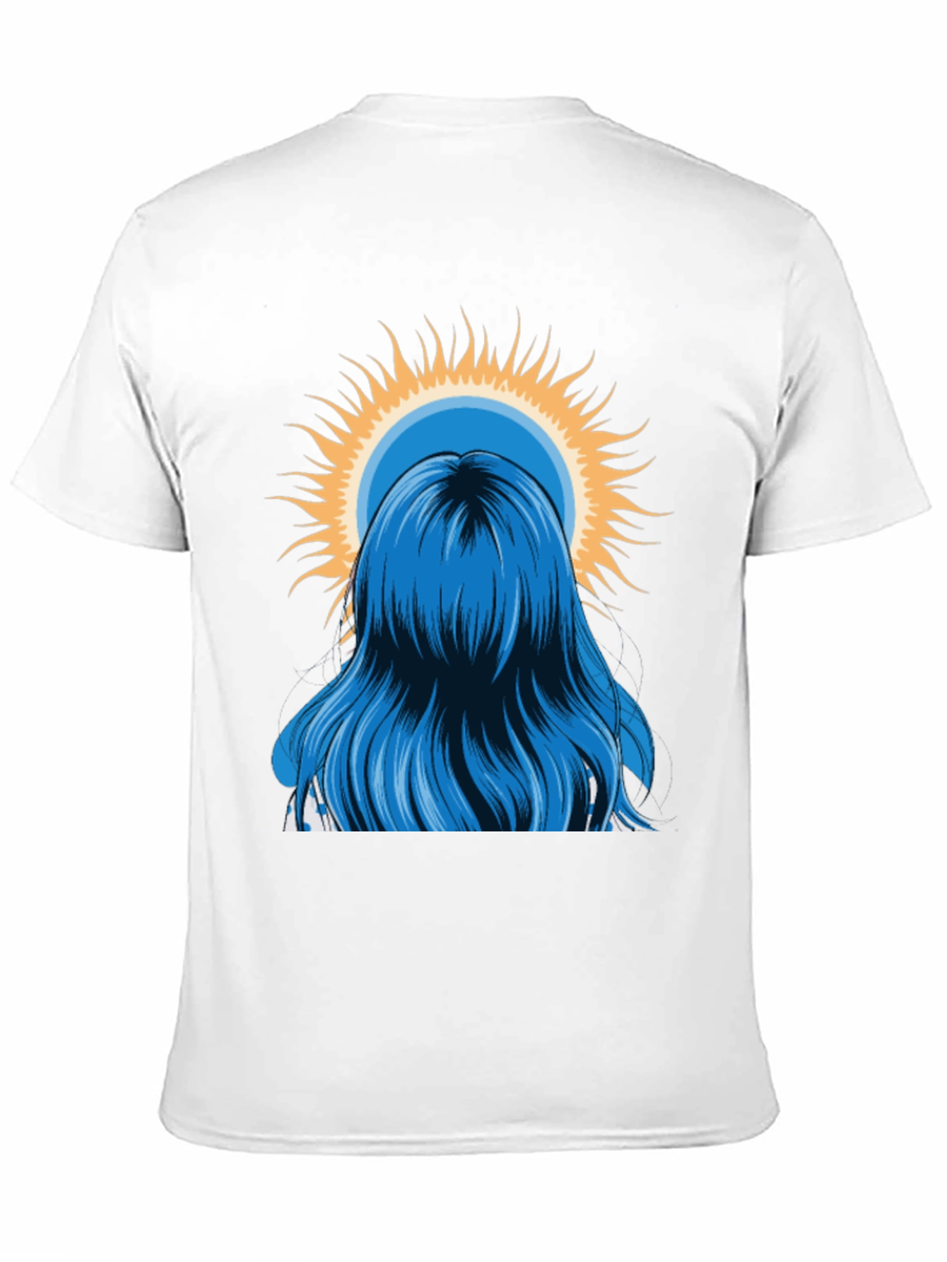 Blue Hair Girl Sun Graphic Black T-Shirt