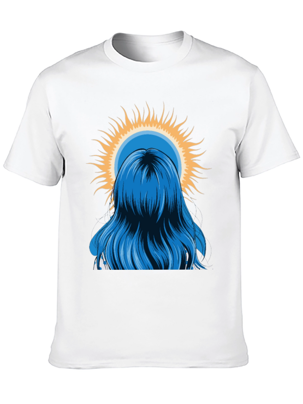 Blue Hair Girl Sun Graphic Black T-Shirt