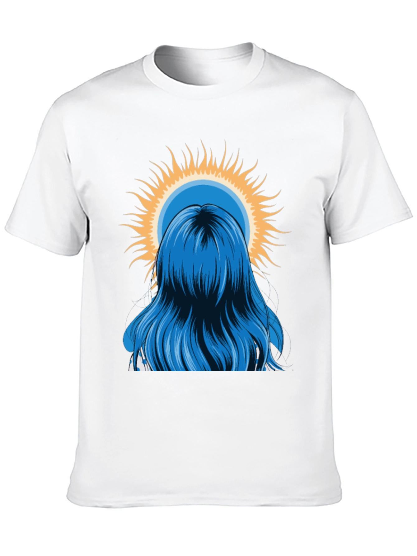 Blue Hair Girl Sun Graphic Black T-Shirt