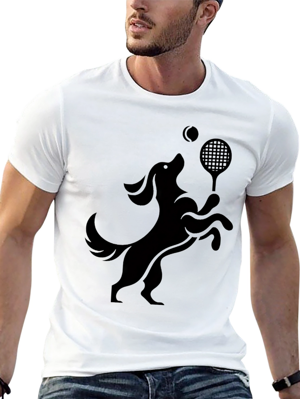 Dog Tennis Player Black T-Shirt