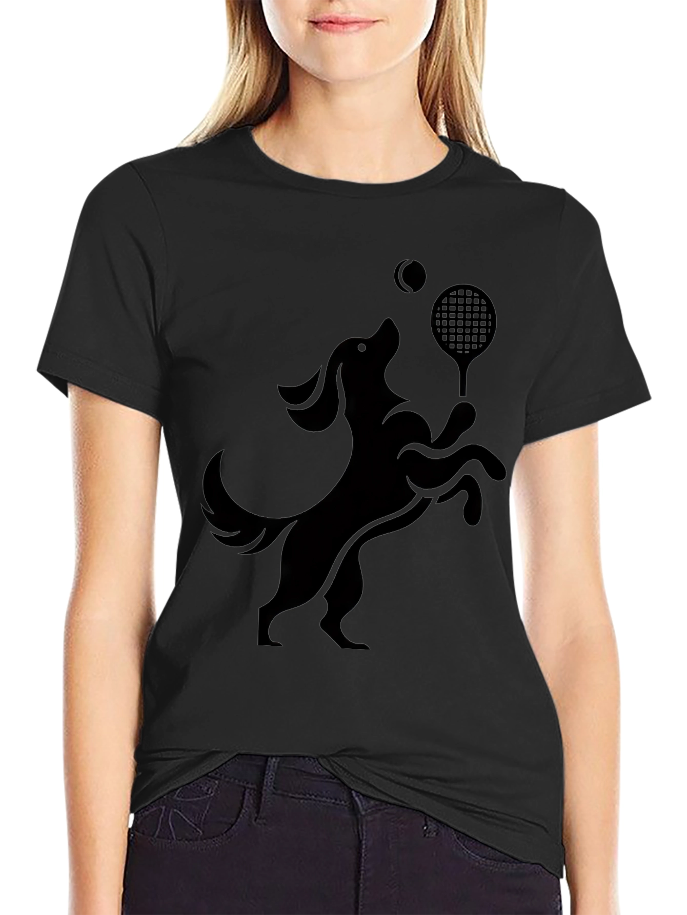 Dog Tennis Player Black T-Shirt