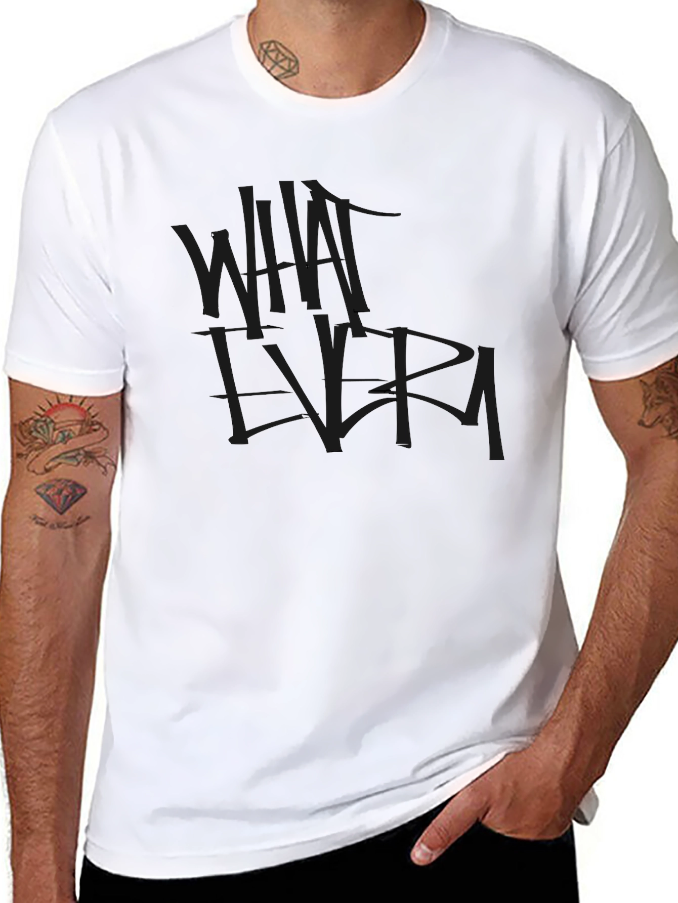 Black Whatever Graphic Tee - Casual Crew Neck