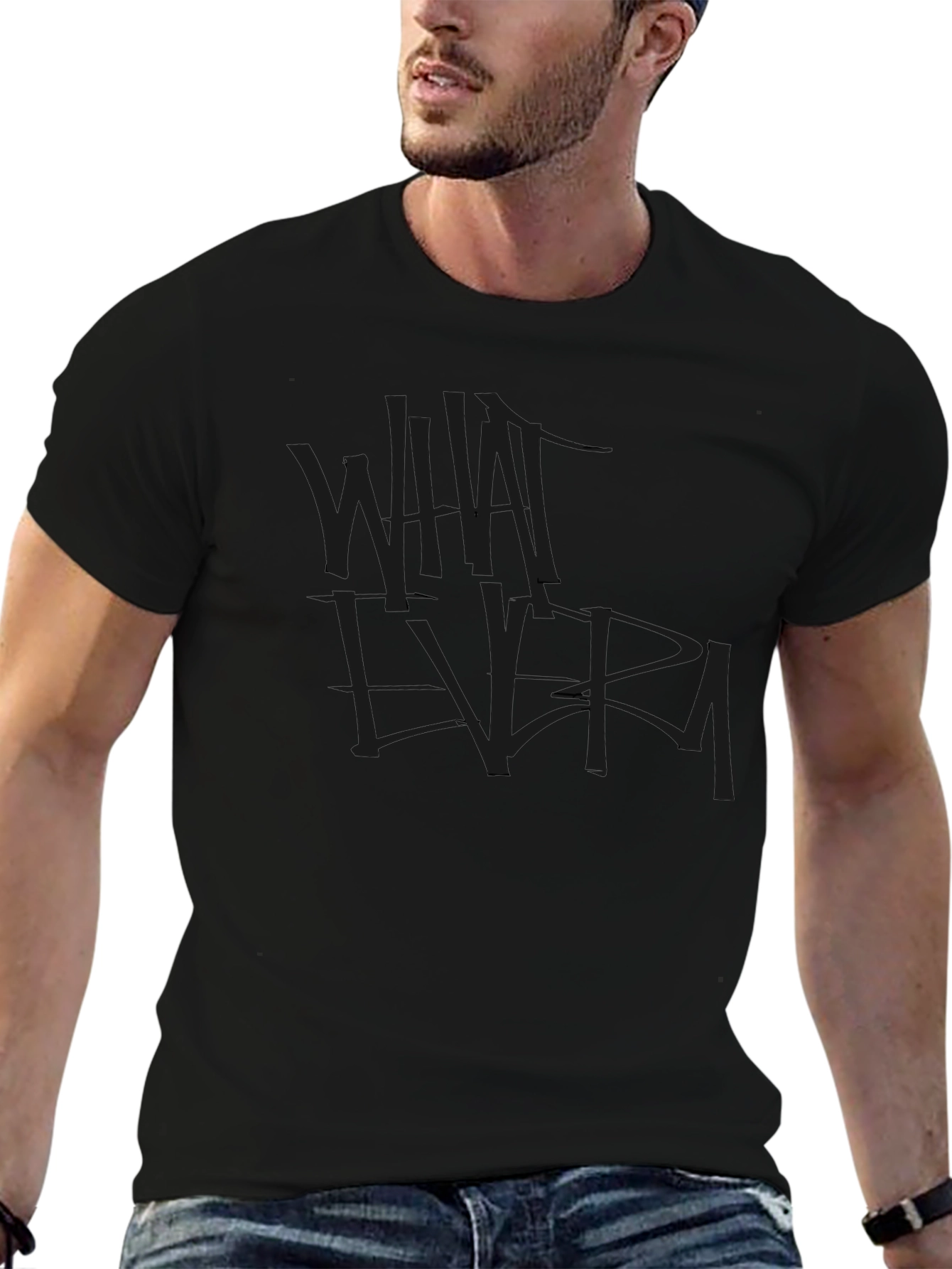 Black Whatever Graphic Tee - Casual Crew Neck