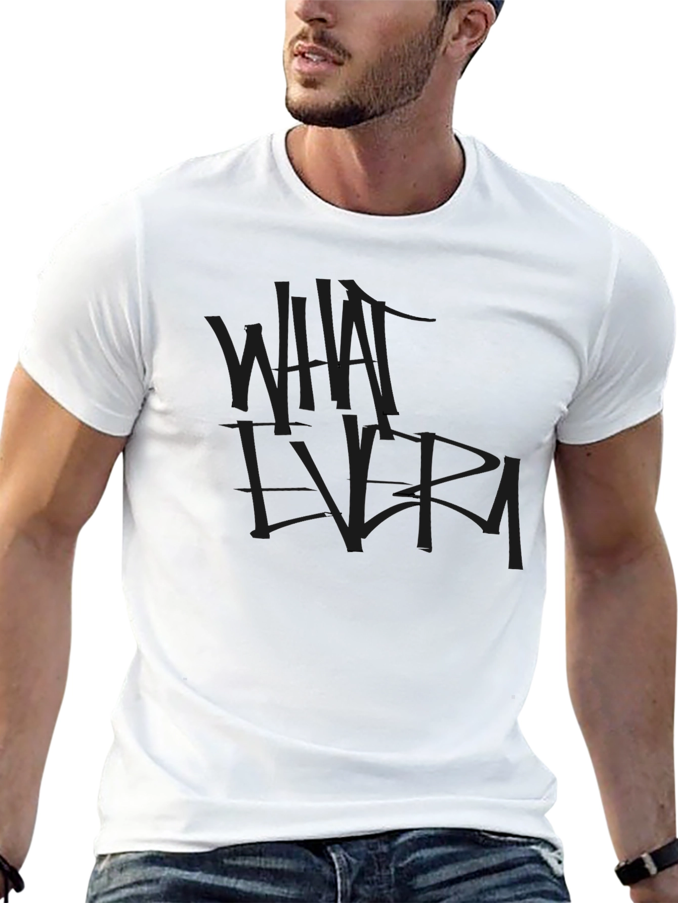 Black Whatever Graphic Tee - Casual Crew Neck