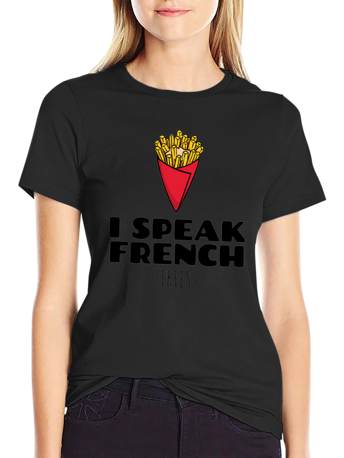 I Speak French Fries Graphic T-Shirt - Black