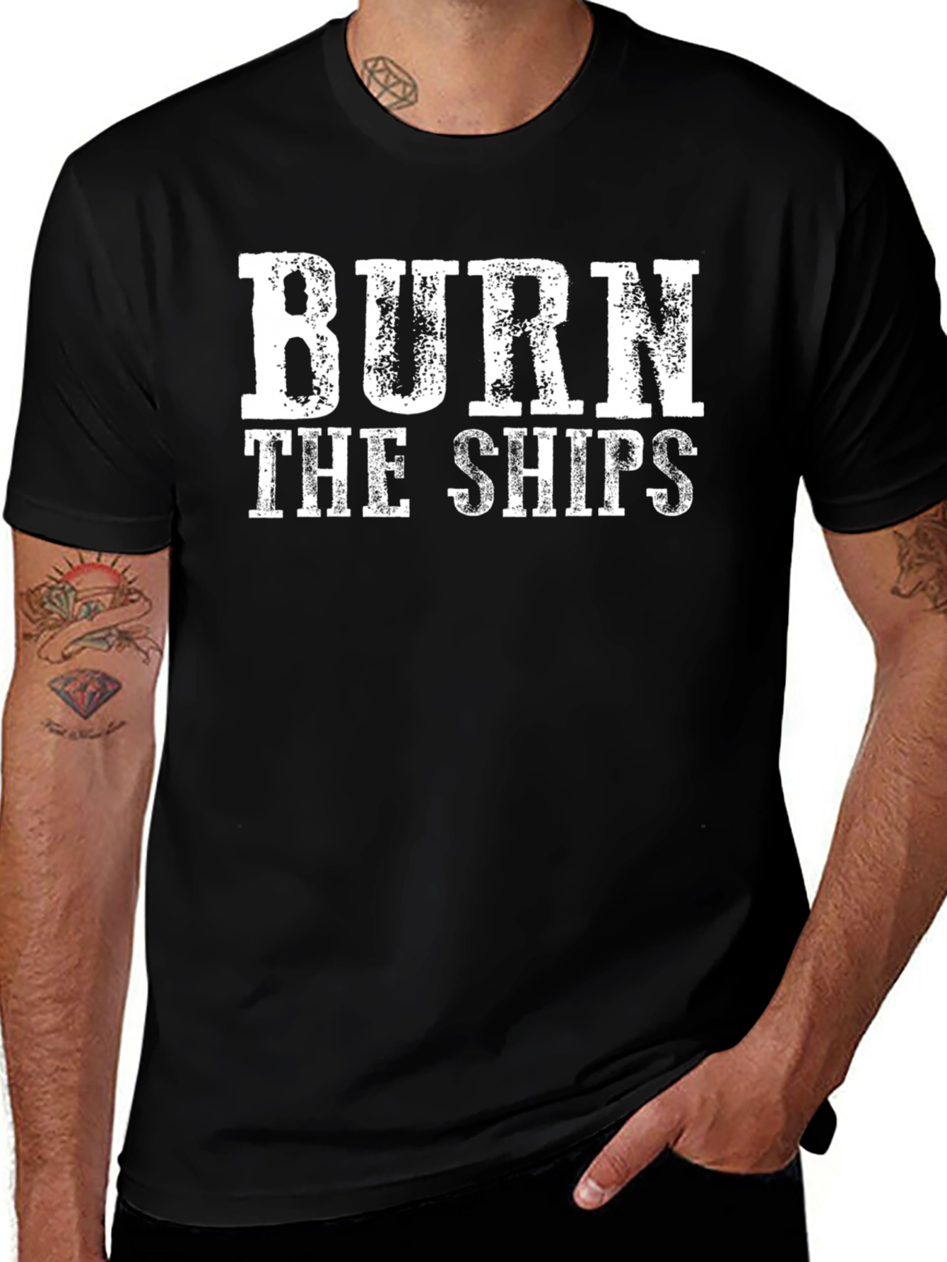 Burn the Ships Graphic Tee - Black Crew Neck Shirt