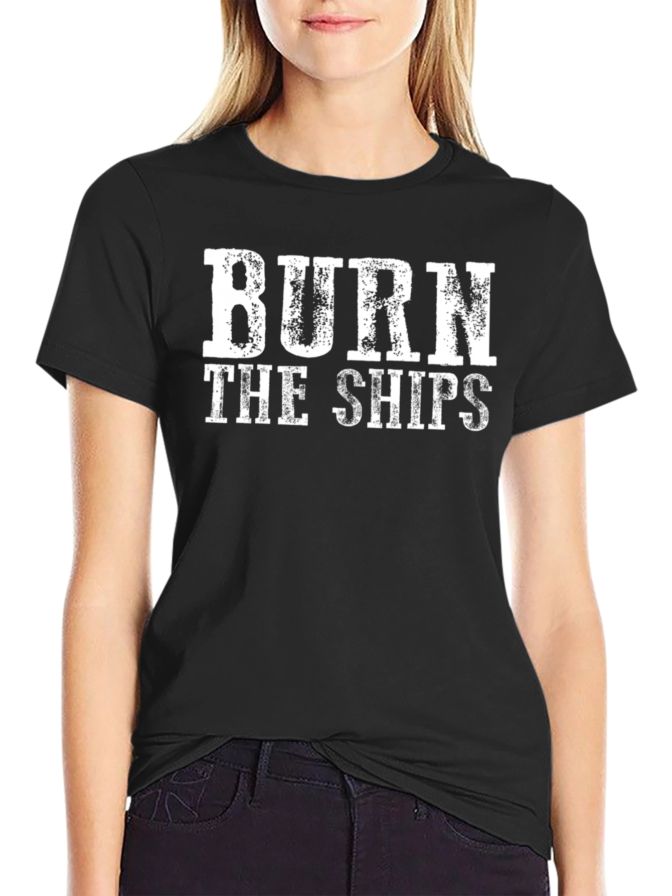 Burn the Ships Graphic Tee - Black Crew Neck Shirt