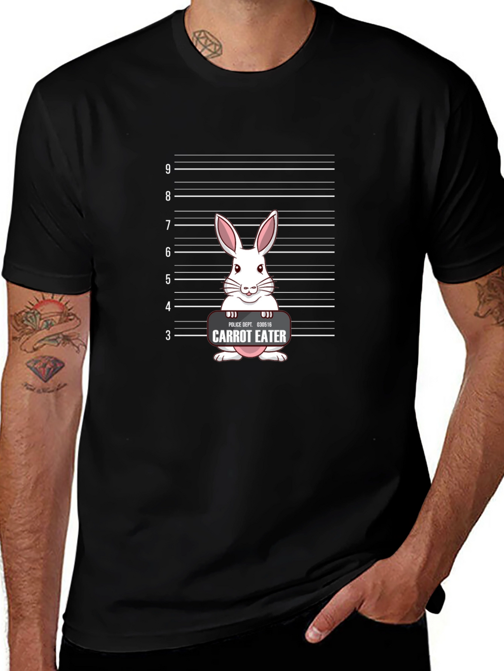 Carrot Eater Bunny Mugshot Graphic T-Shirt