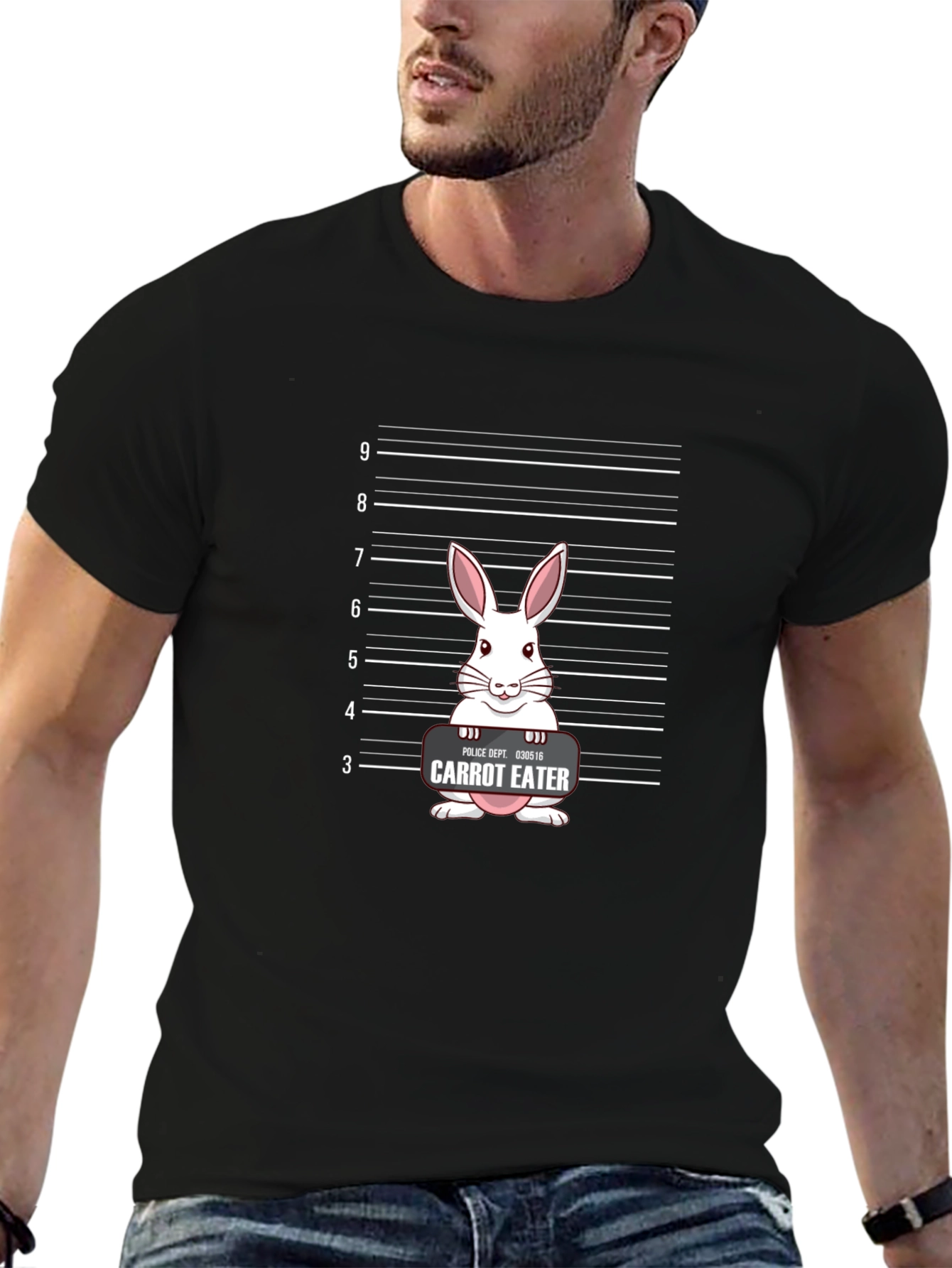 Carrot Eater Bunny Mugshot Graphic T-Shirt