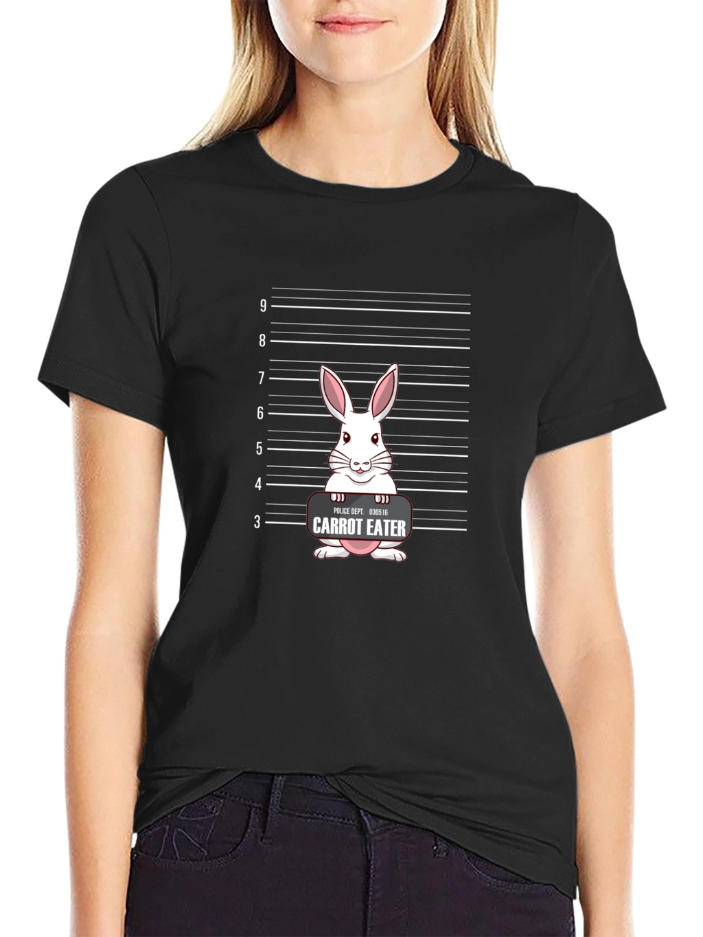 Carrot Eater Bunny Mugshot Graphic T-Shirt