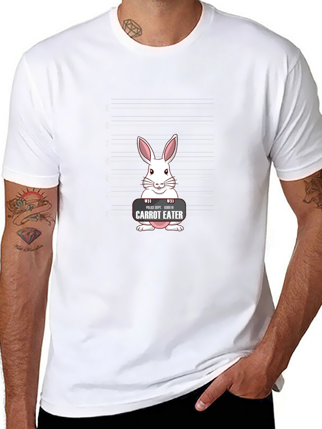 Carrot Eater Bunny Mugshot Graphic T-Shirt