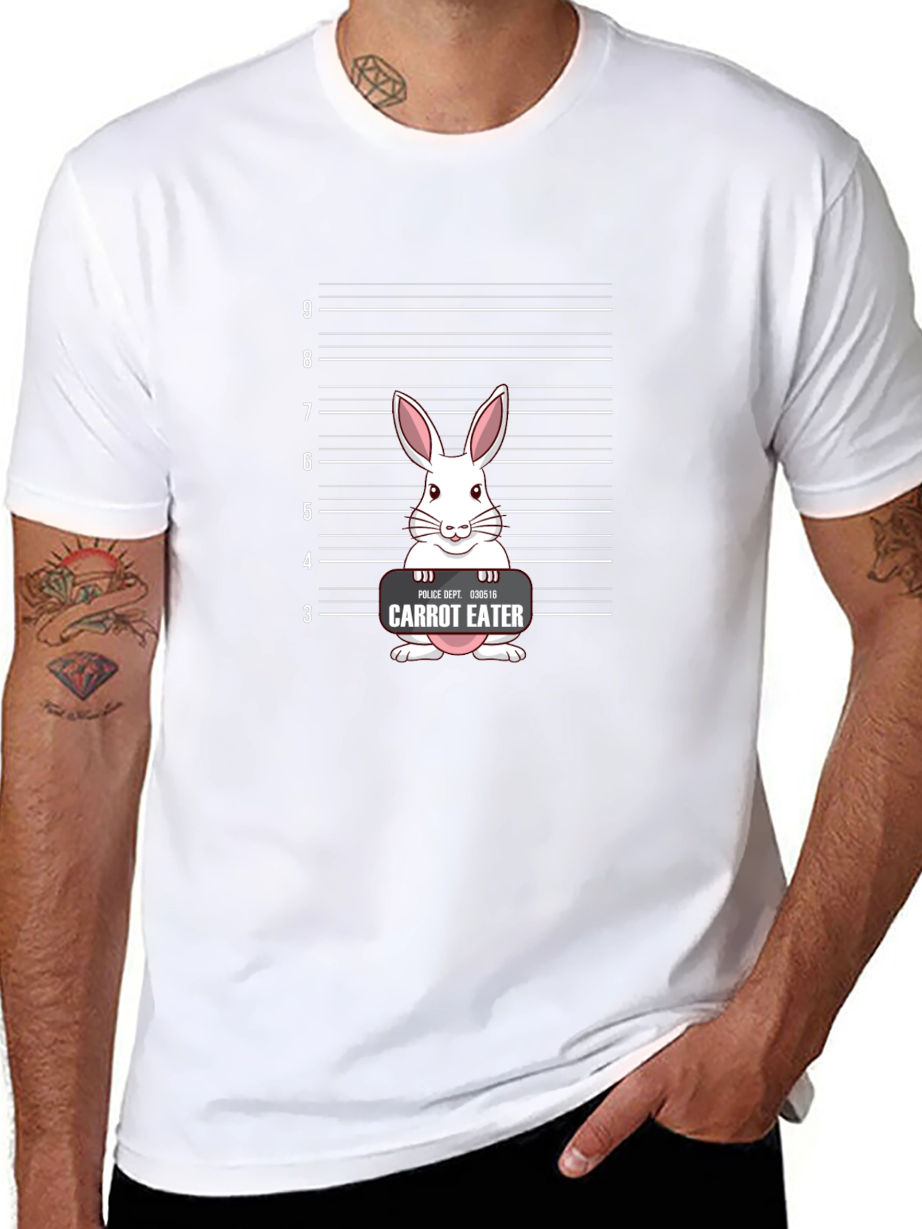 Carrot Eater Bunny Mugshot Graphic T-Shirt