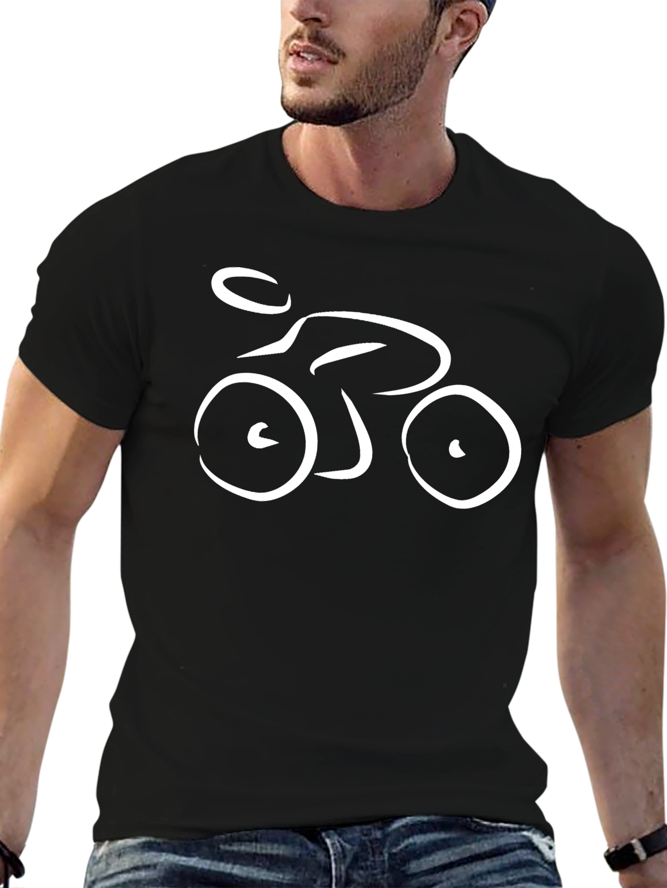 Abstract Bike Graphic Tee - Black Casual T-Shirt