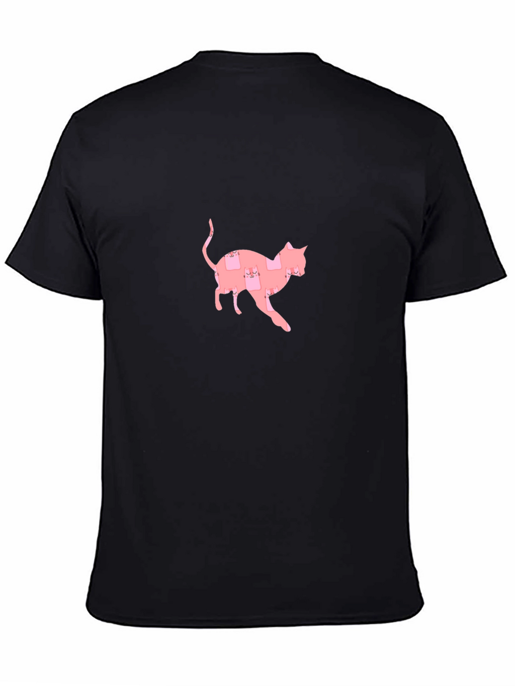 Cute Pink Cat Pattern Black T-Shirt