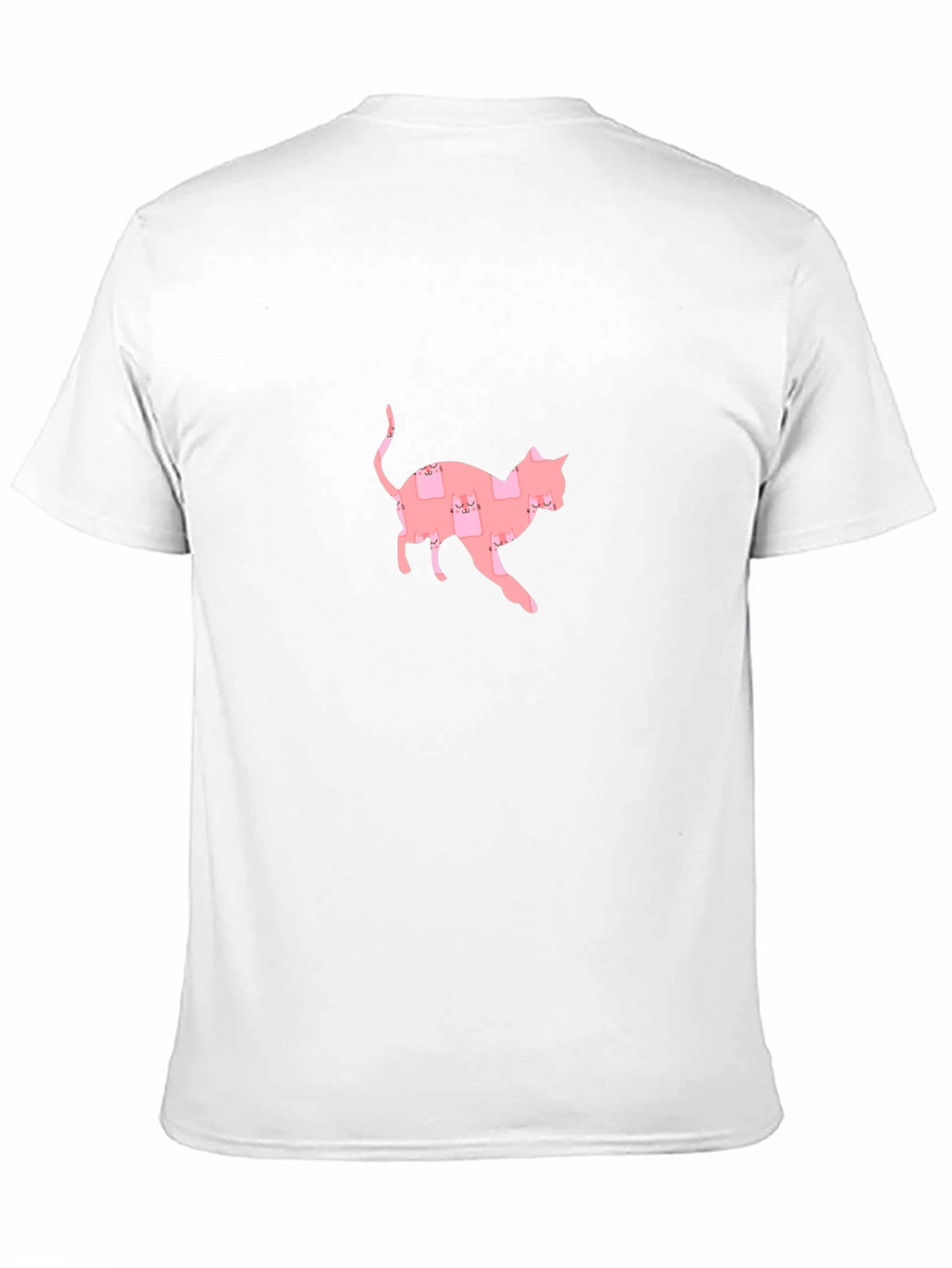 Cute Pink Cat Pattern Black T-Shirt