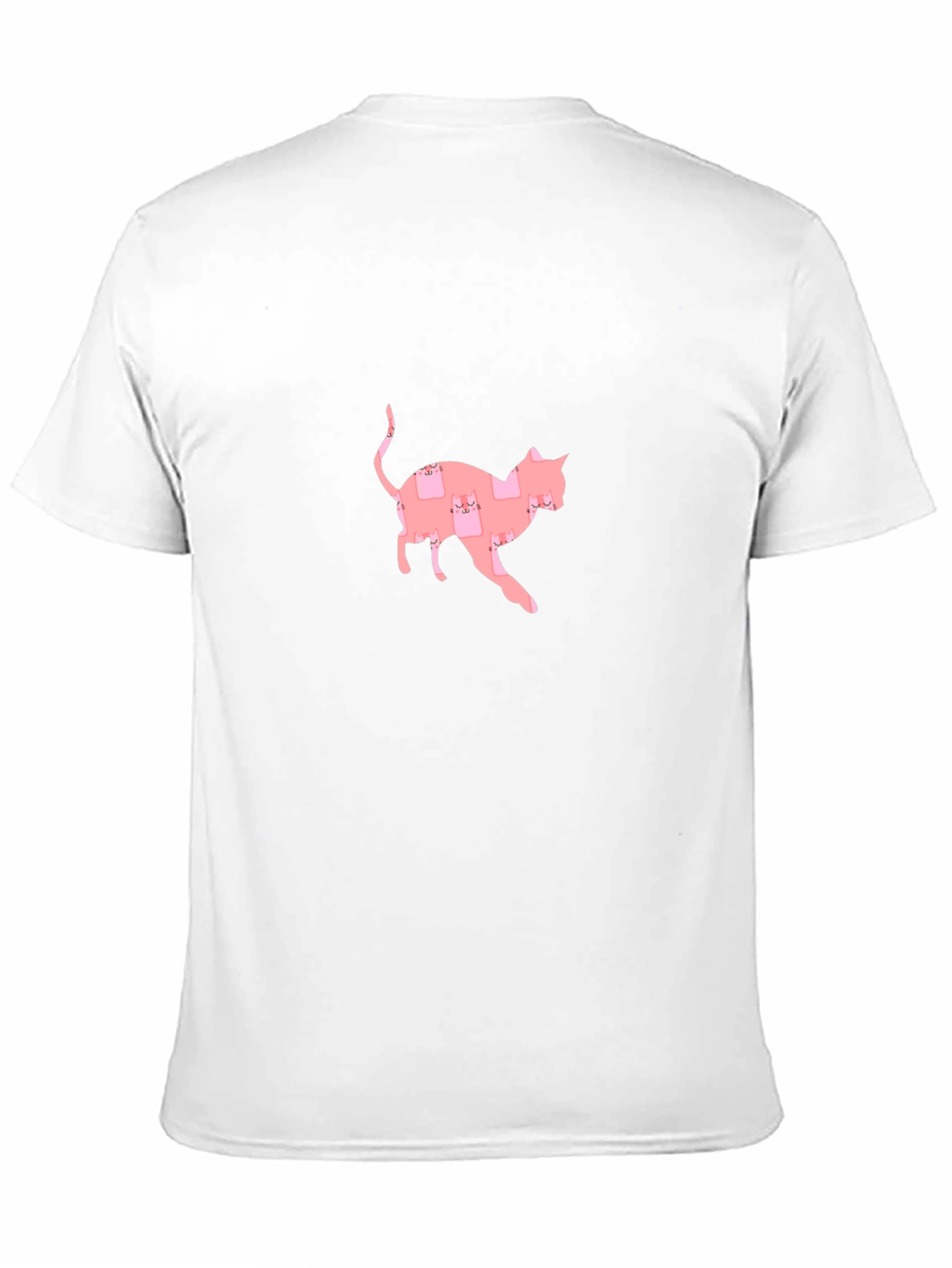 Cute Pink Cat Pattern Black T-Shirt