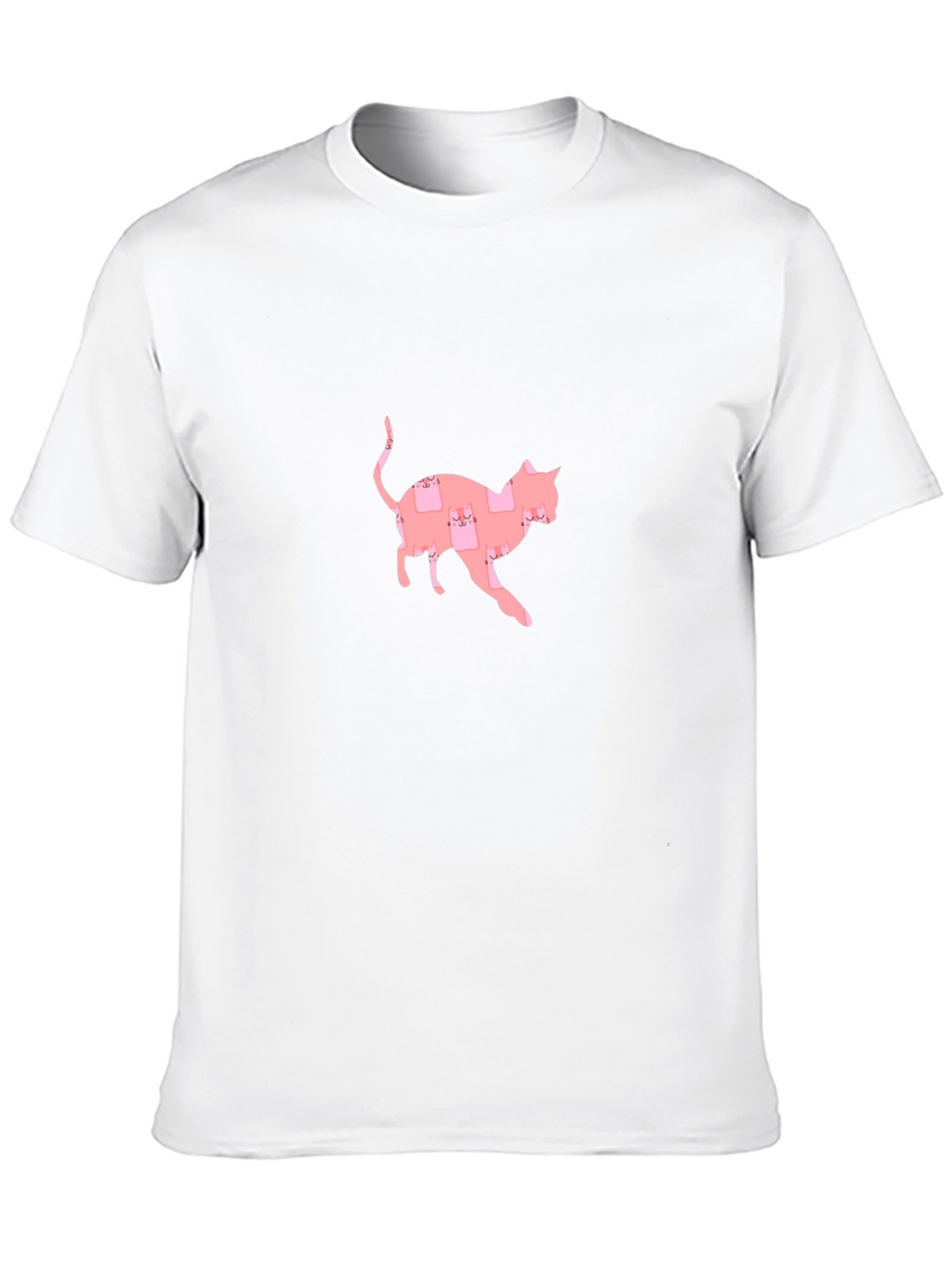 Cute Pink Cat Pattern Black T-Shirt