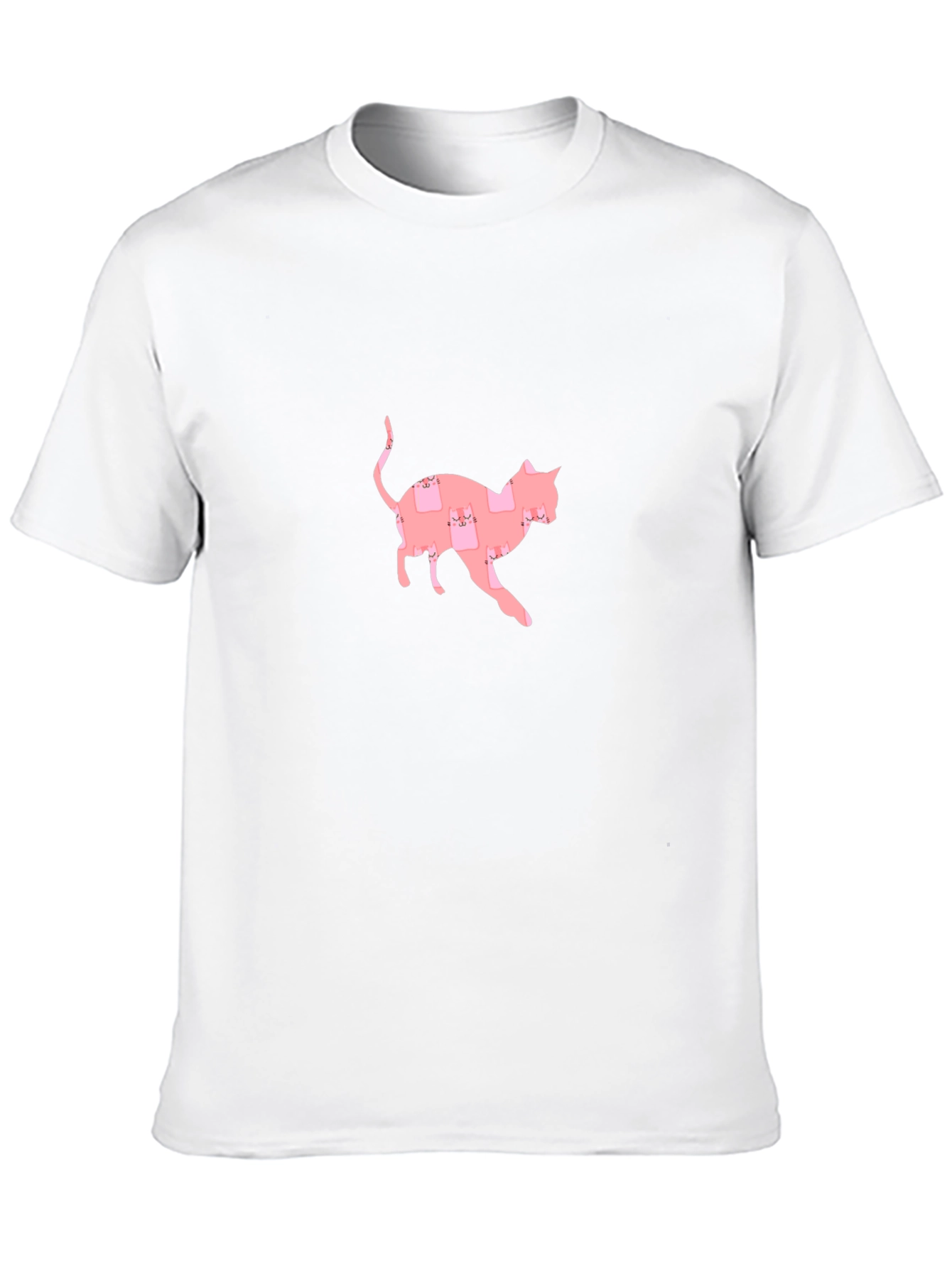 Cute Pink Cat Pattern Black T-Shirt