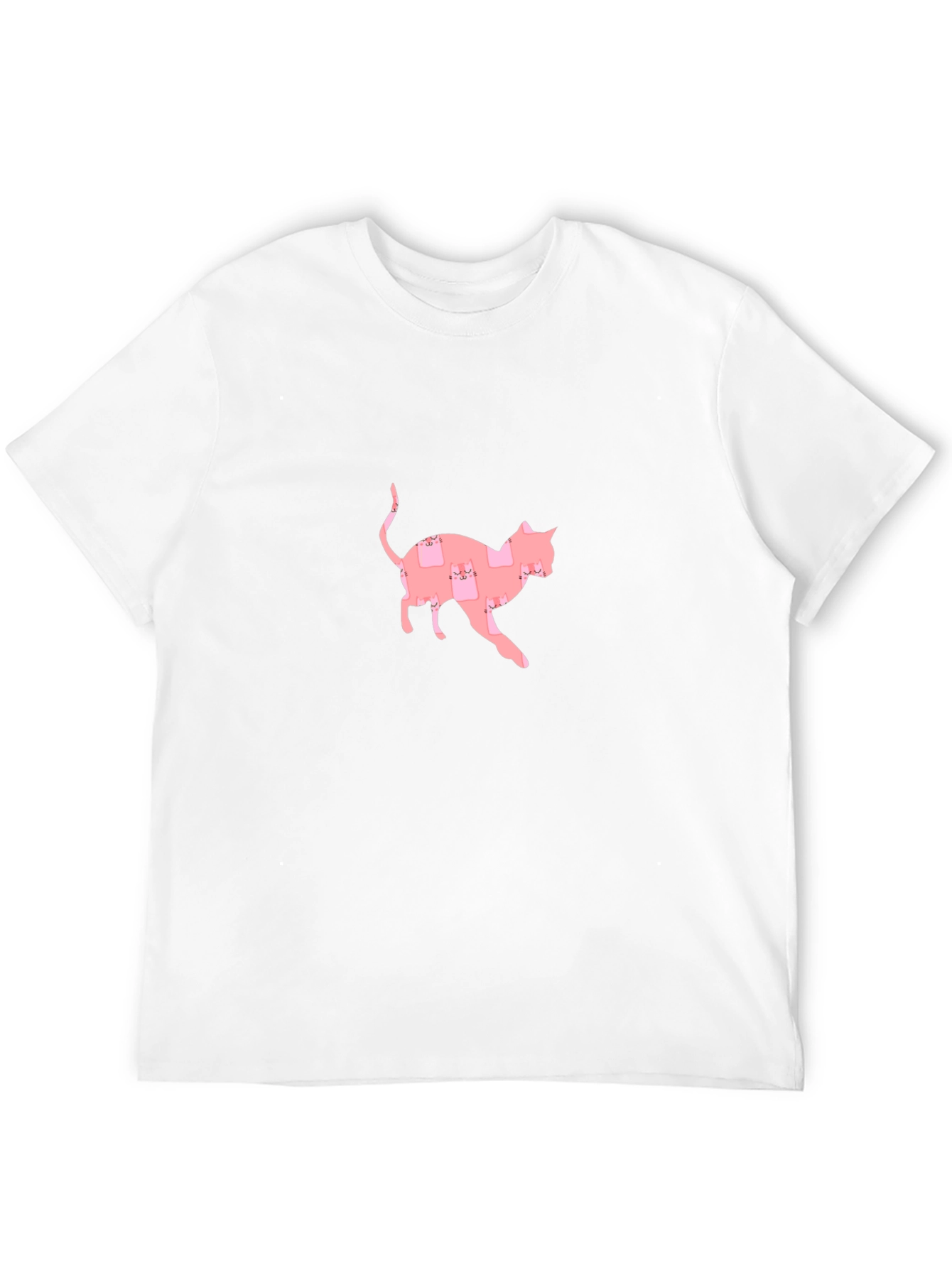 Cute Pink Cat Pattern Black T-Shirt