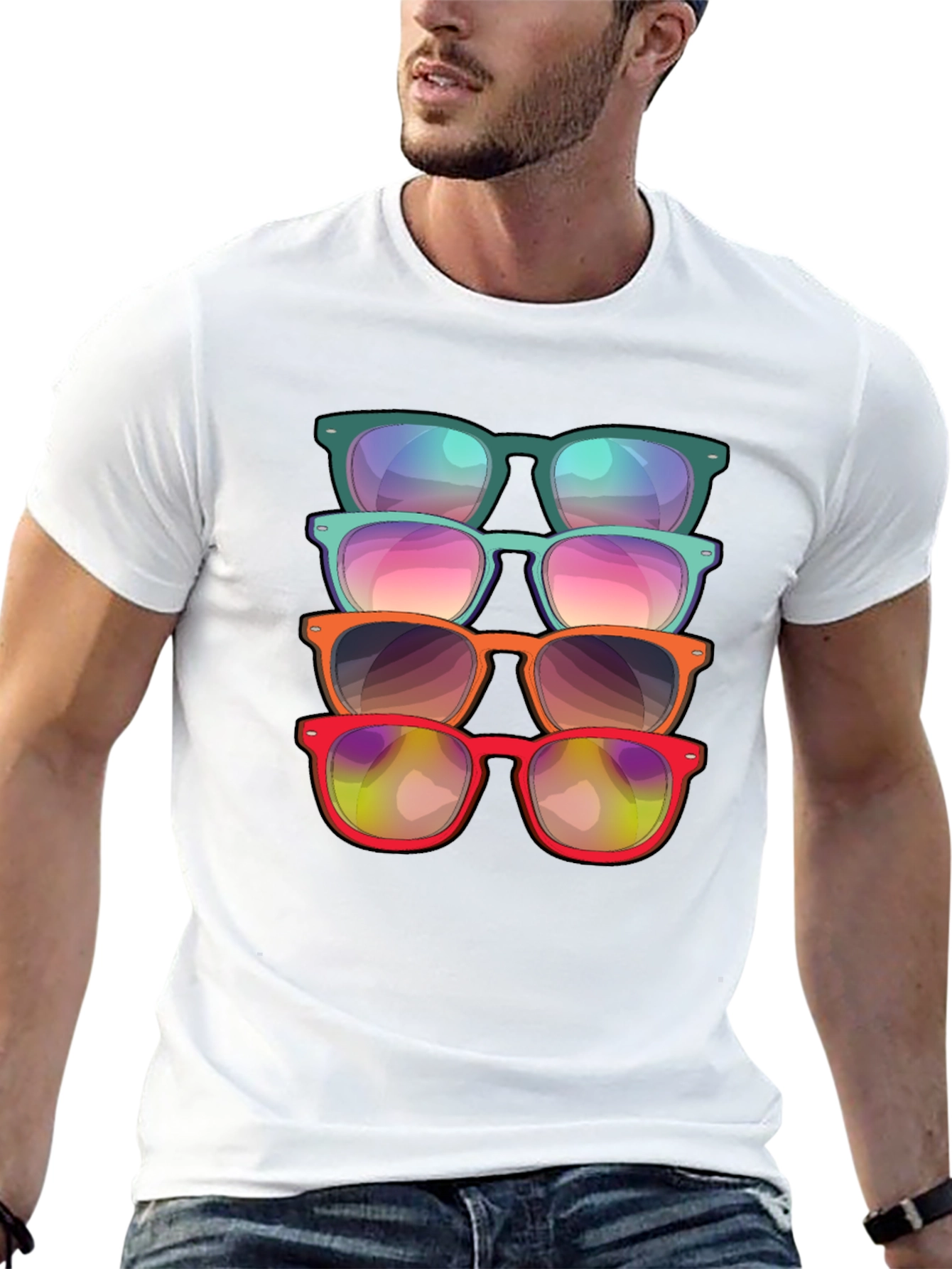 Sunglasses Stack Graphic Tee - Cool Casual Style
