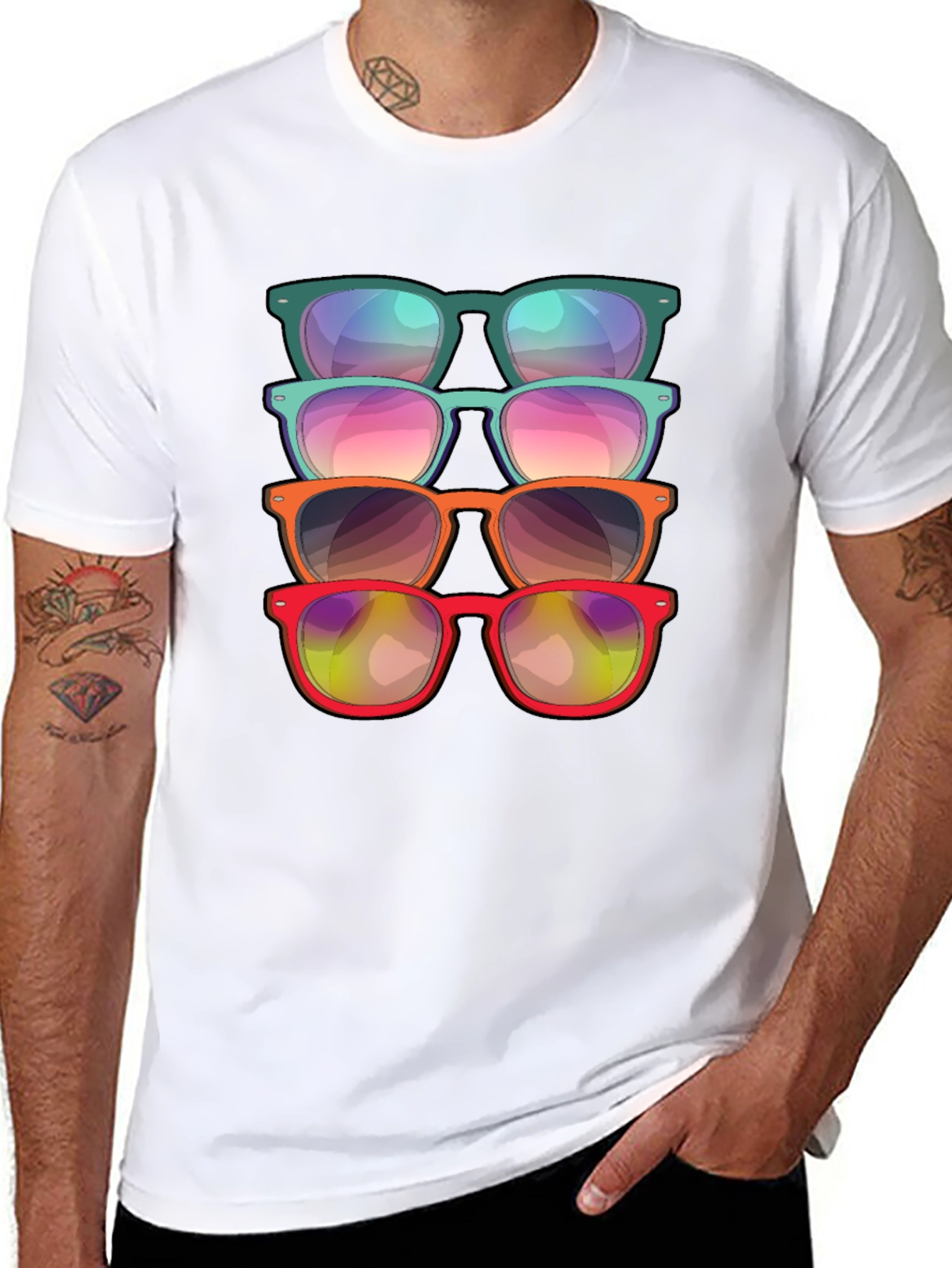 Sunglasses Stack Graphic Tee - Cool Casual Style