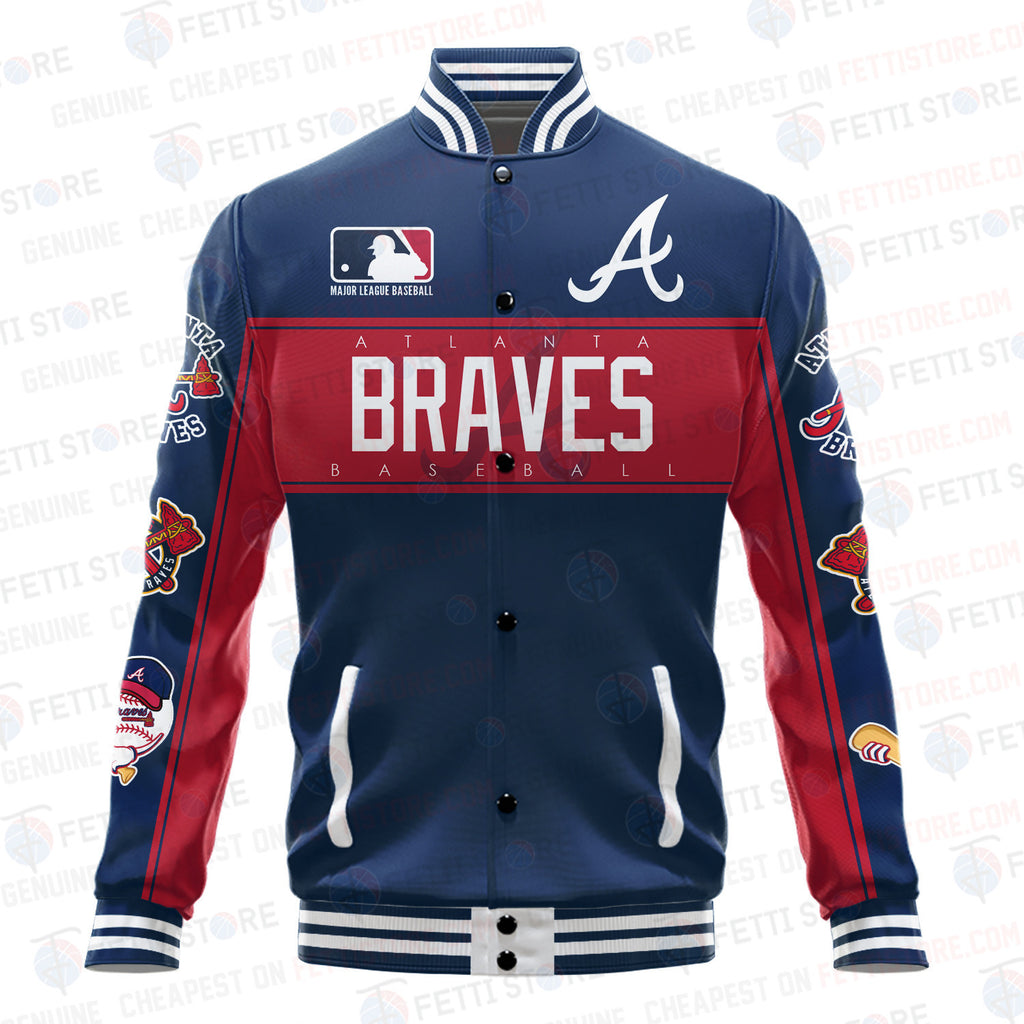 Atlanta Braves American League Baseball Vintage Pattern Varsity Jacket - All-Over-Printed Jacket