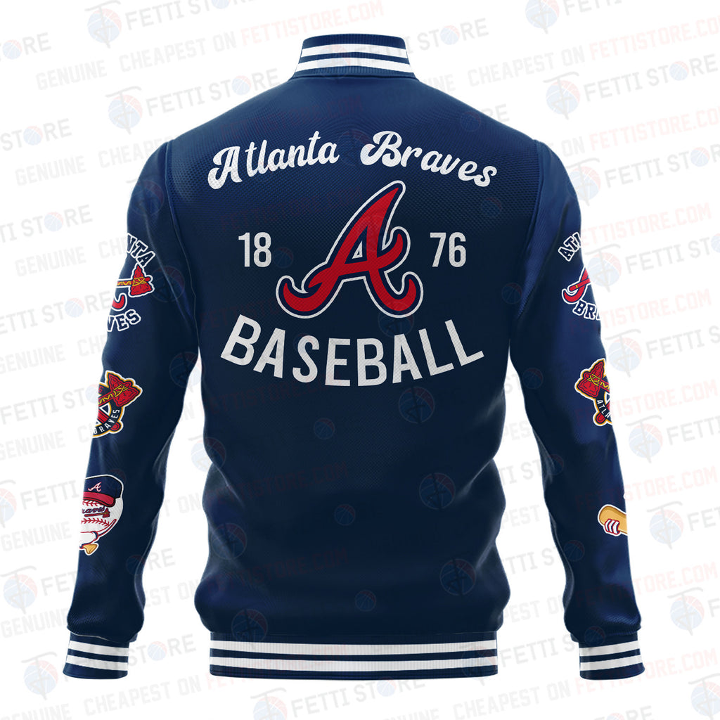 Atlanta Braves American League Baseball Vintage Pattern Varsity Jacket - All-Over-Printed Jacket