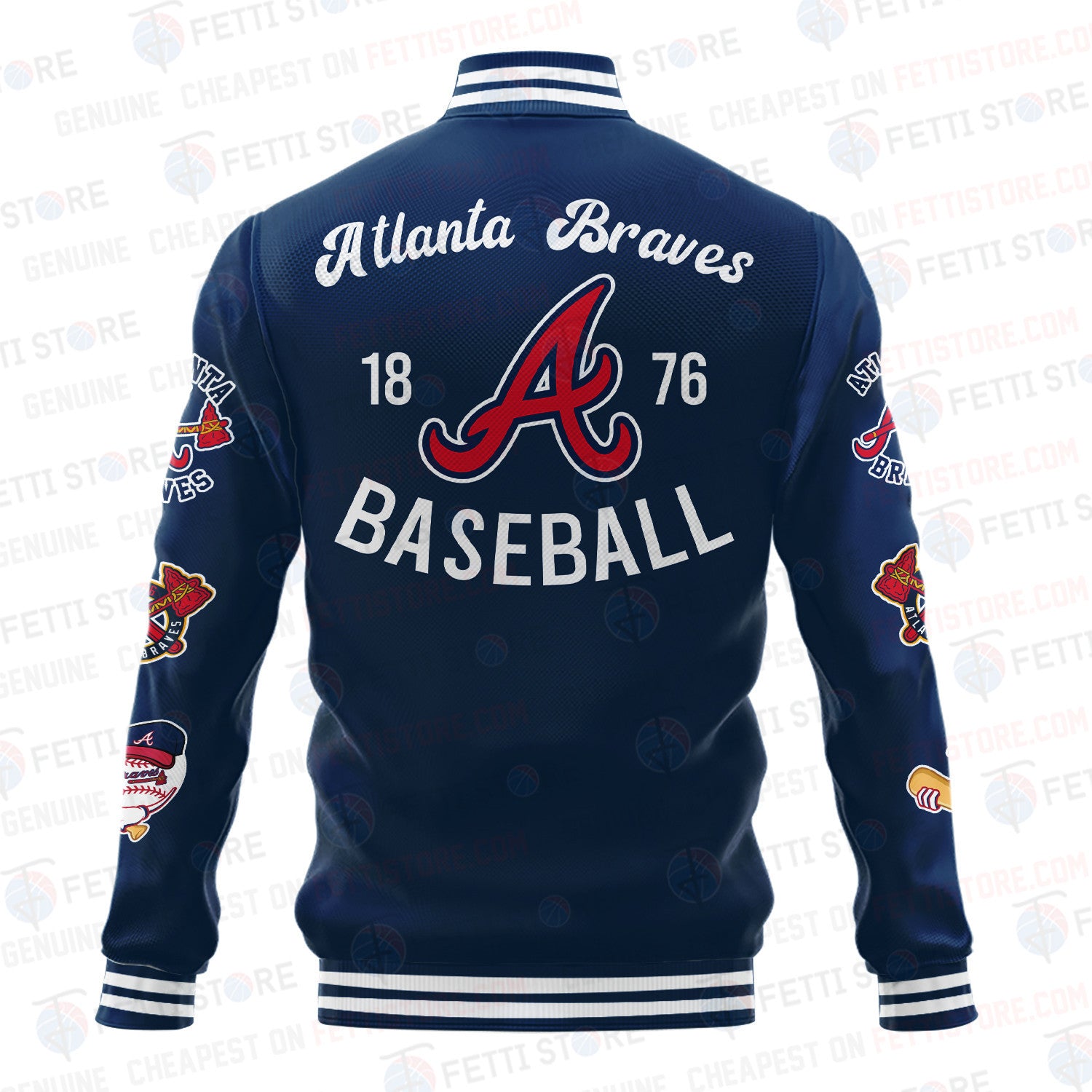 Atlanta Braves American League Baseball Vintage Pattern Varsity Jacket - All-Over-Printed Jacket