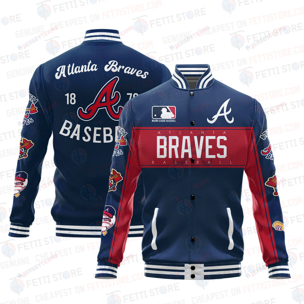 Atlanta Braves American League Baseball Vintage Pattern Varsity Jacket - All-Over-Printed Jacket
