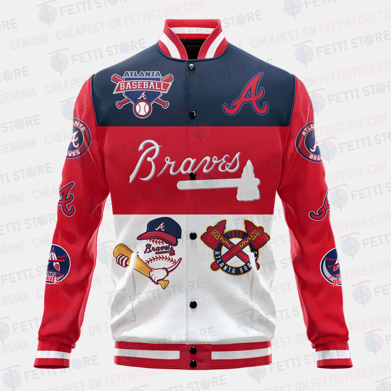 Atlanta Braves Symbol Vintage Design Varsity Jacket - All-Over-Printed Jacket