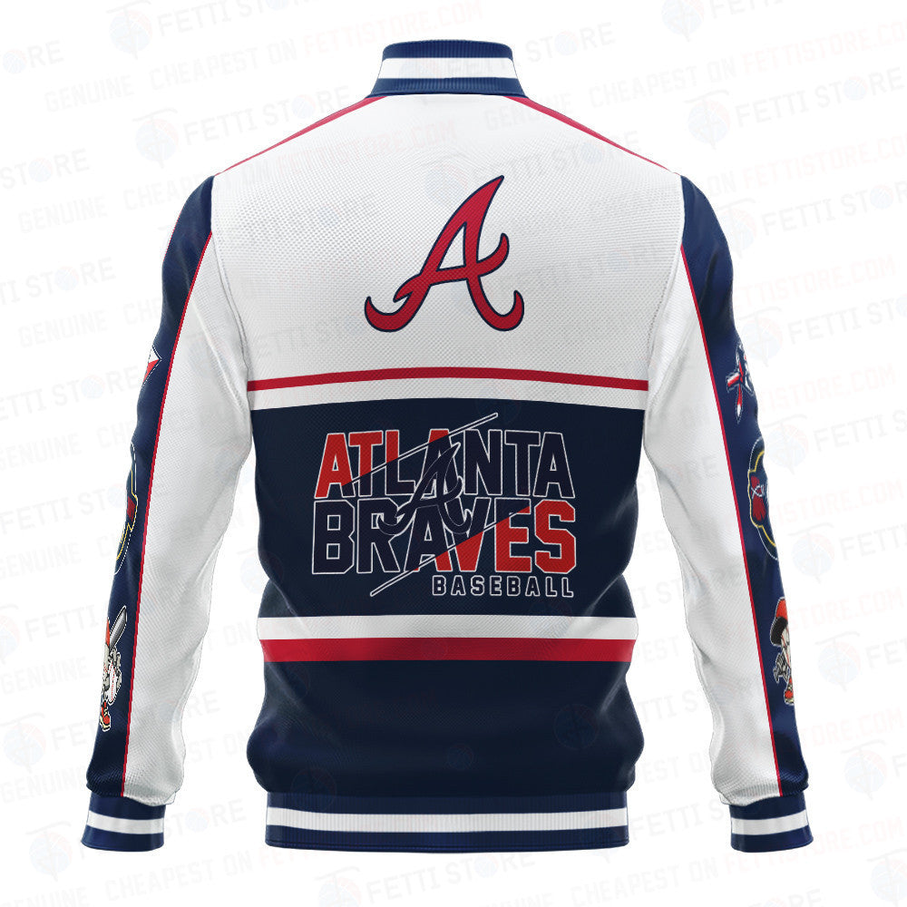 Atlanta Braves Baseball White And Dark Blue Pattern Varsity Jacket - All-Over-Printed Jacket