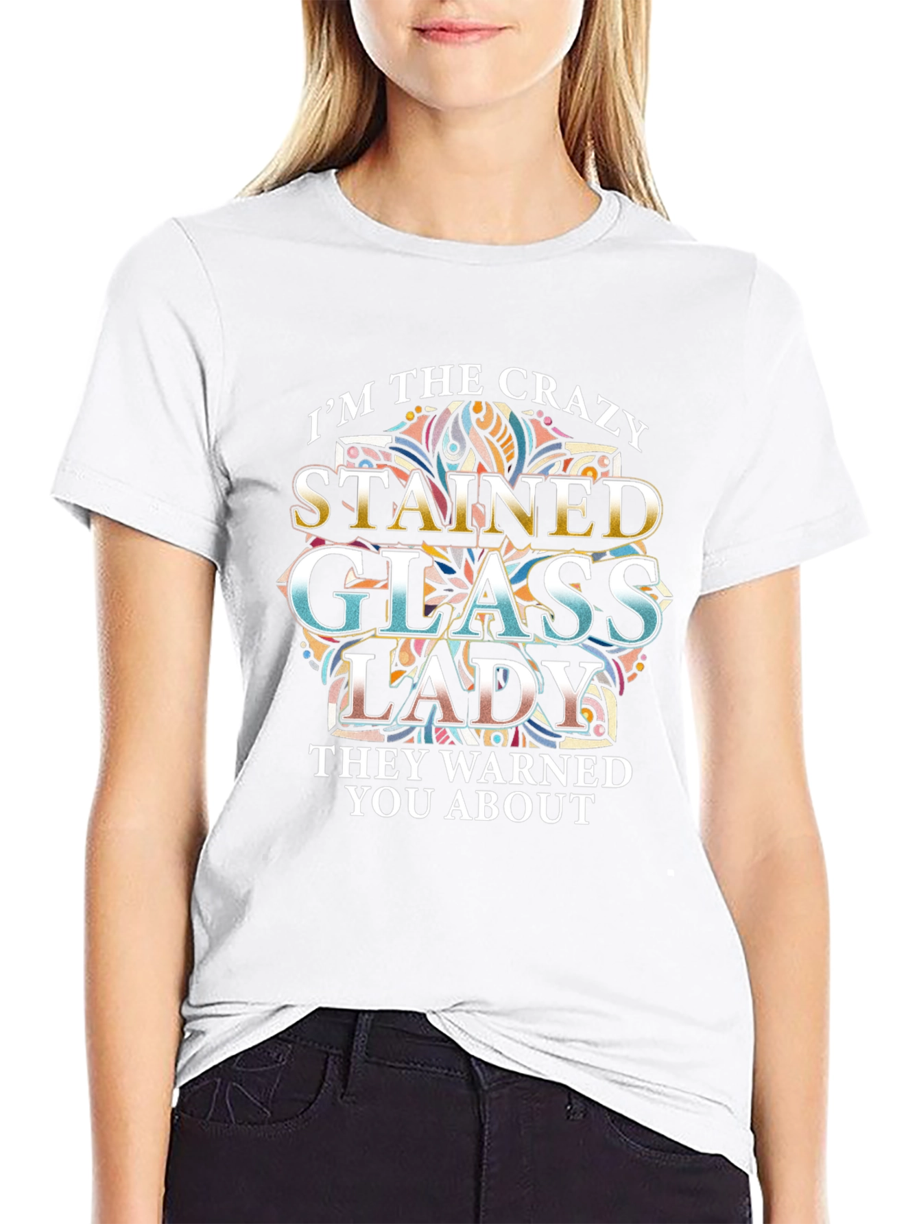 Crazy Stained Glass Lady T-Shirt - Unique Design