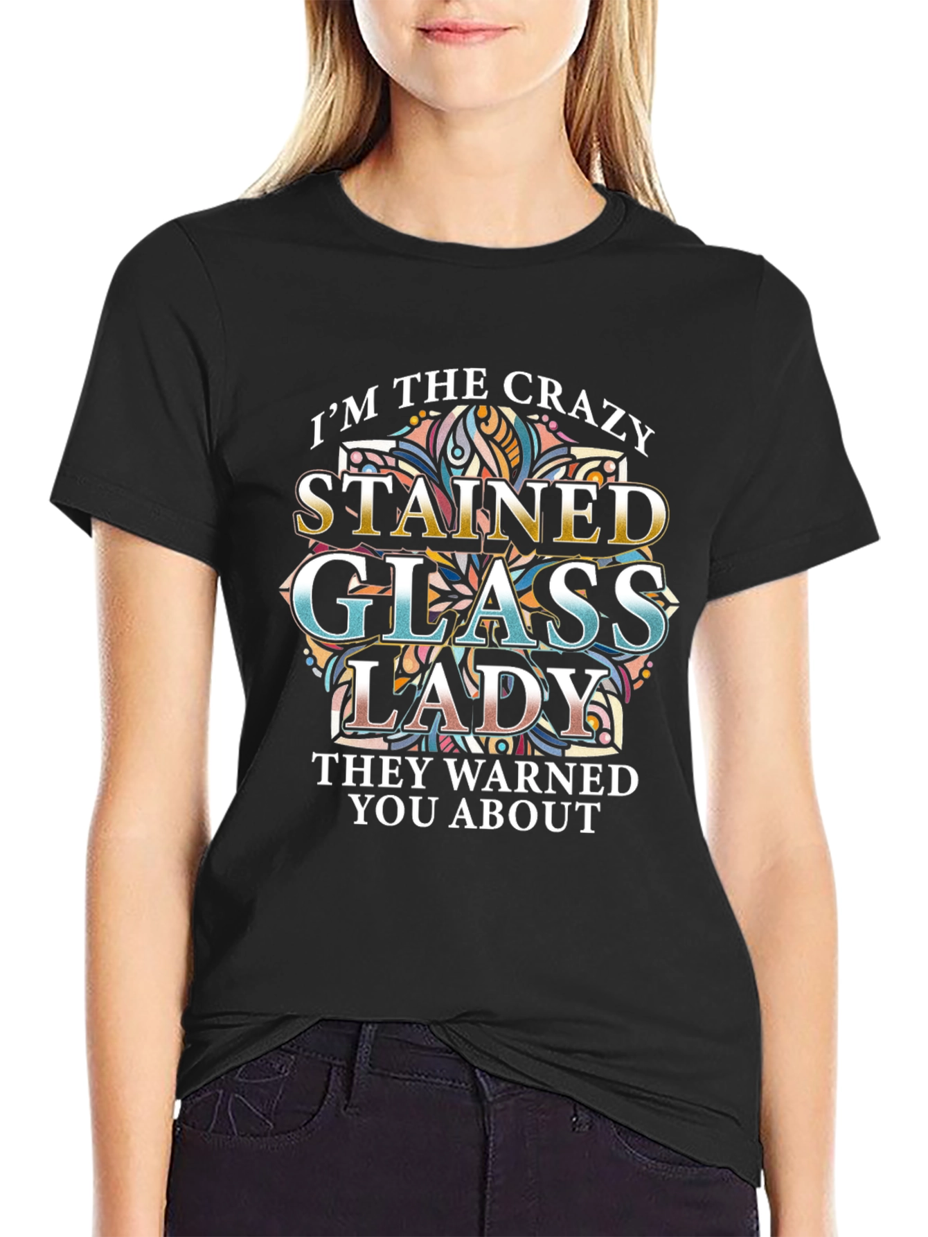 Crazy Stained Glass Lady T-Shirt - Unique Design