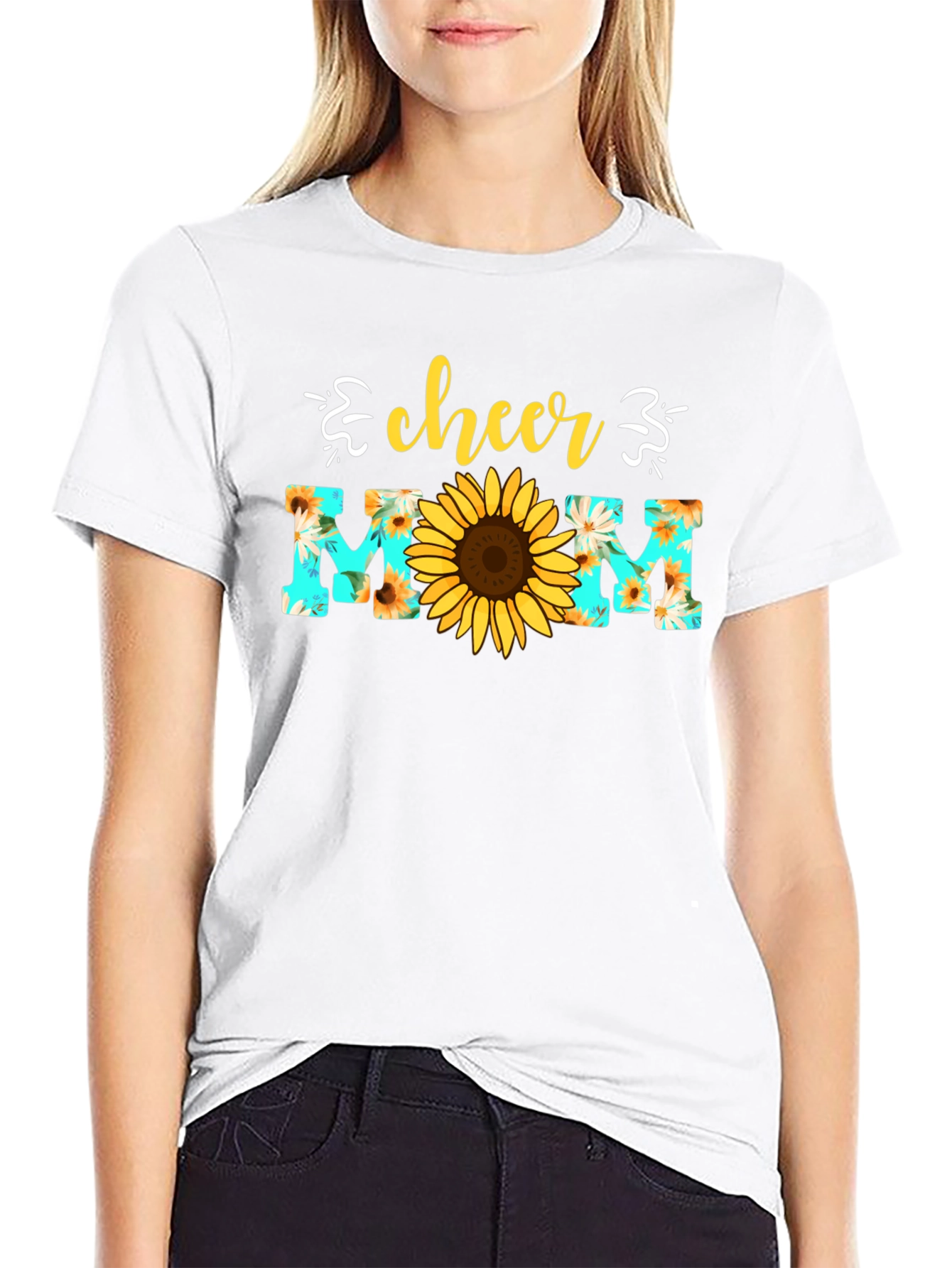 Cheer Mom Sunflower Graphic T-Shirt