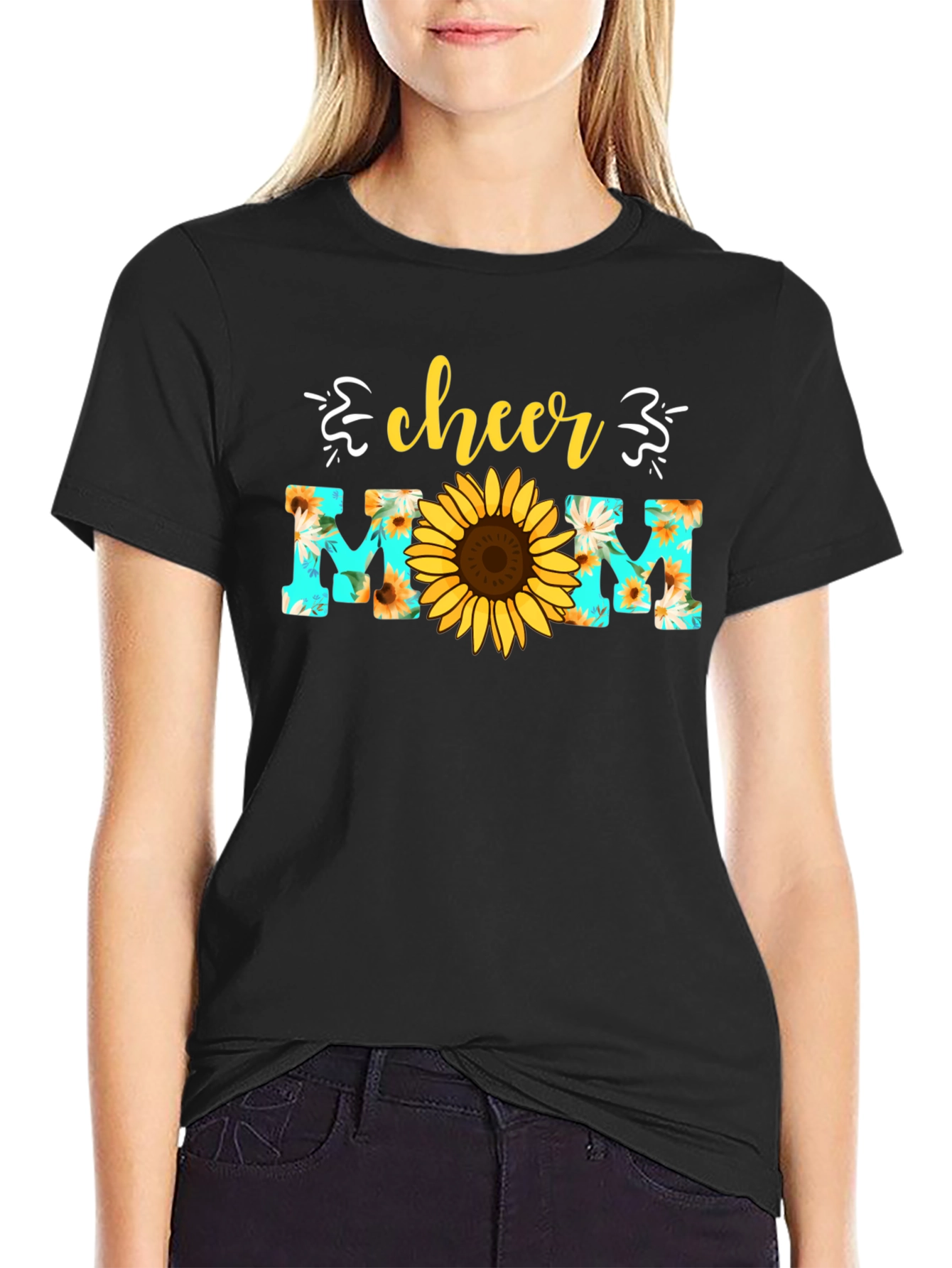 Cheer Mom Sunflower Graphic T-Shirt