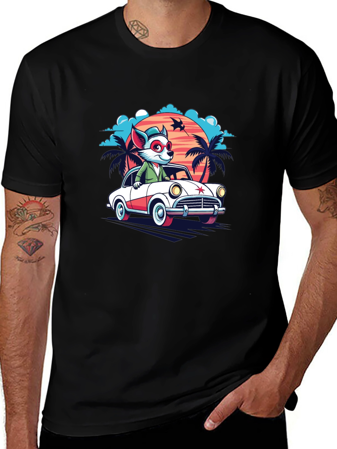 Cool Cartoon Fox Car T-Shirt