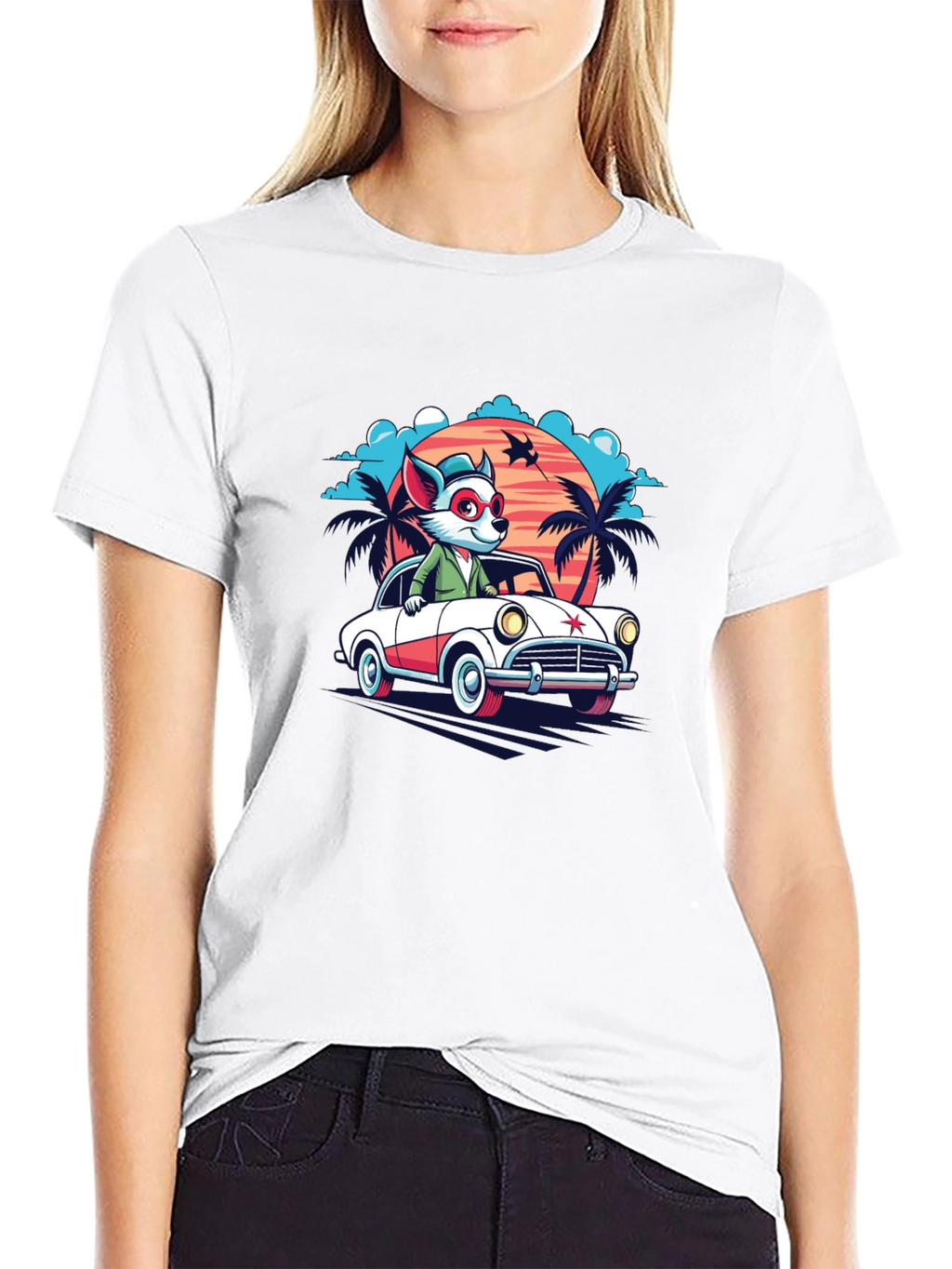 Cool Cartoon Fox Car T-Shirt