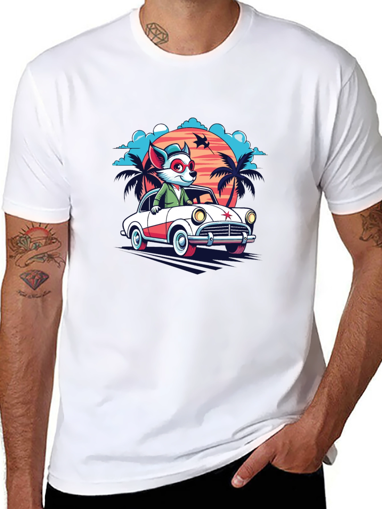 Cool Cartoon Fox Car T-Shirt