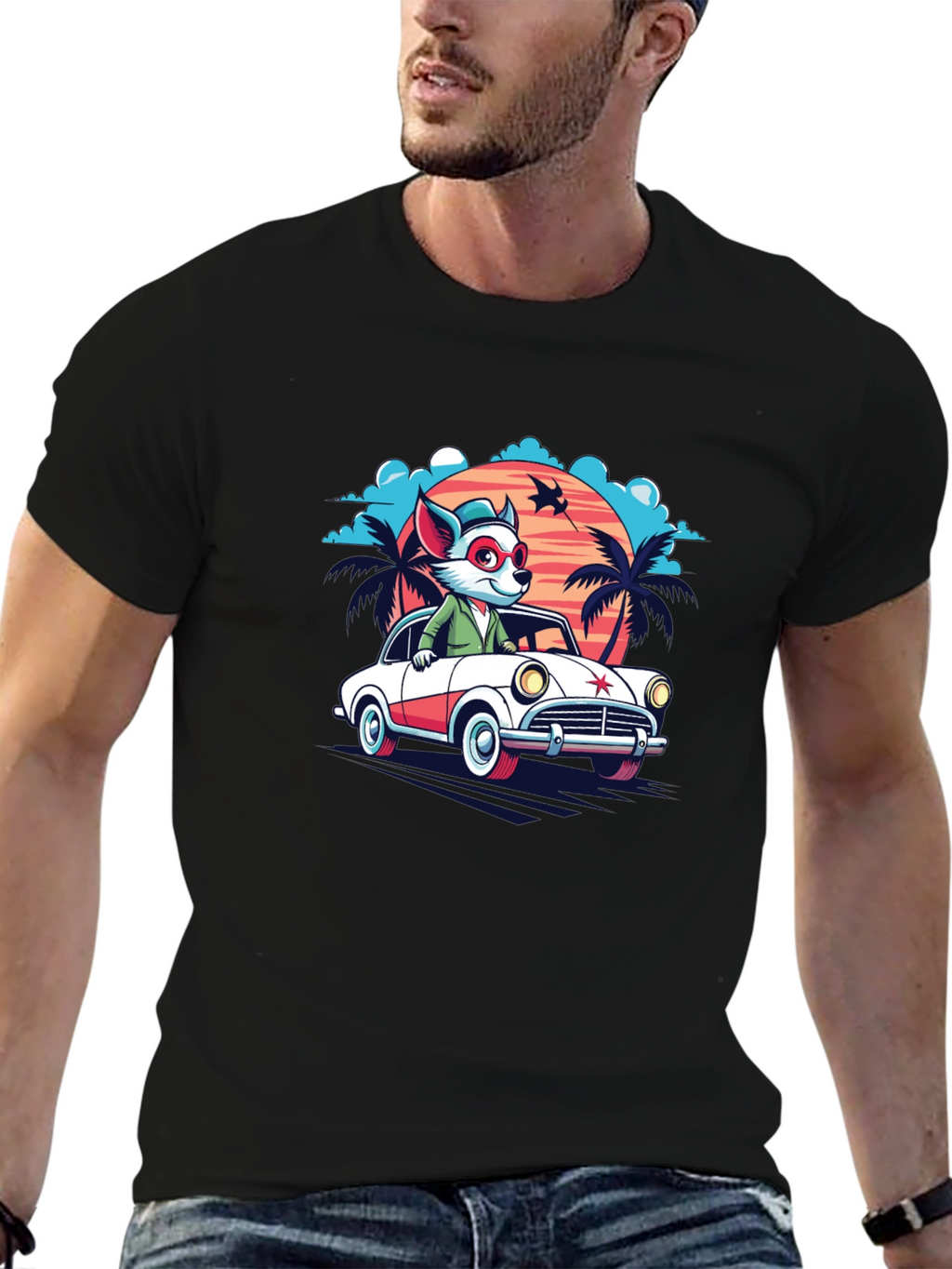 Cool Cartoon Fox Car T-Shirt